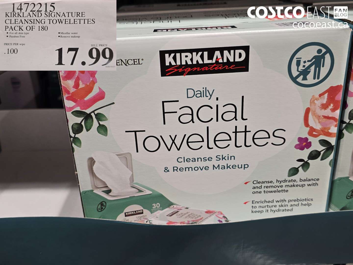 1472215 KIRKLAND SIGNATURE CLEANSING TOWELETTES PACK OF 180 $17.99