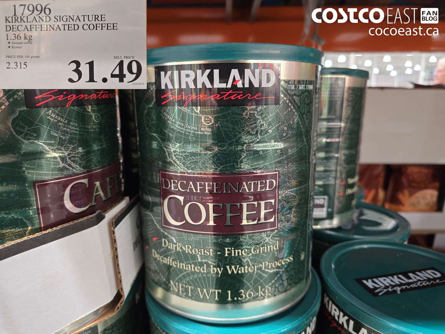 17996 KIRKLAND SIGNATURE DECAFFEINATED COFFEE 1.36 KG $31.49