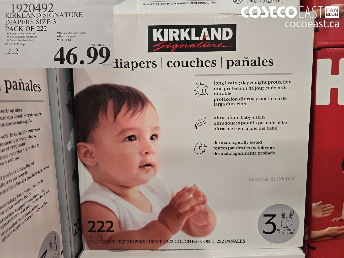 1920492 KIRKLAND SIGNATURE DIAPERS SIZE 3 PACK OF 222 $46.99