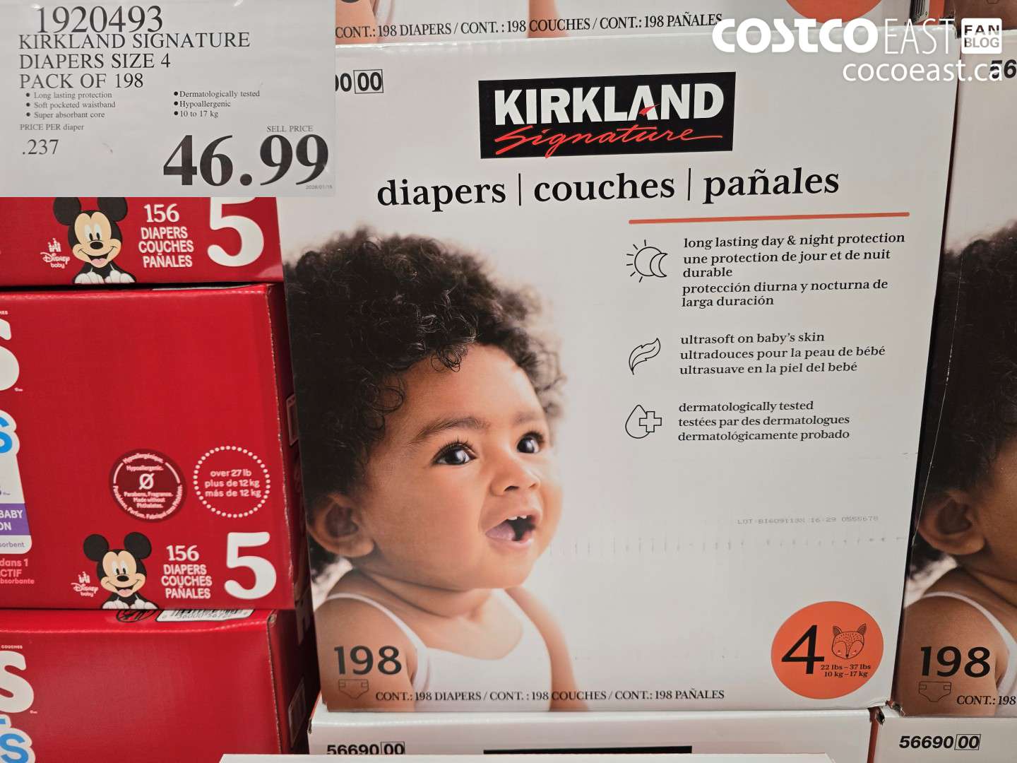 1920493 KIRKLAND SIGNATURE DIAPERS SIZE 4 PACK OF 198 $46.99