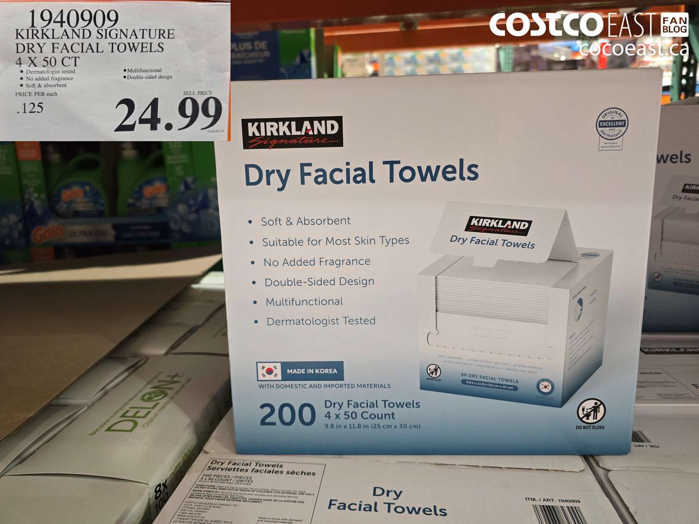 1940909 KIRKLAND SIGNATURE DRY FACIAL TOWELS 4 X 50 CT $24.99