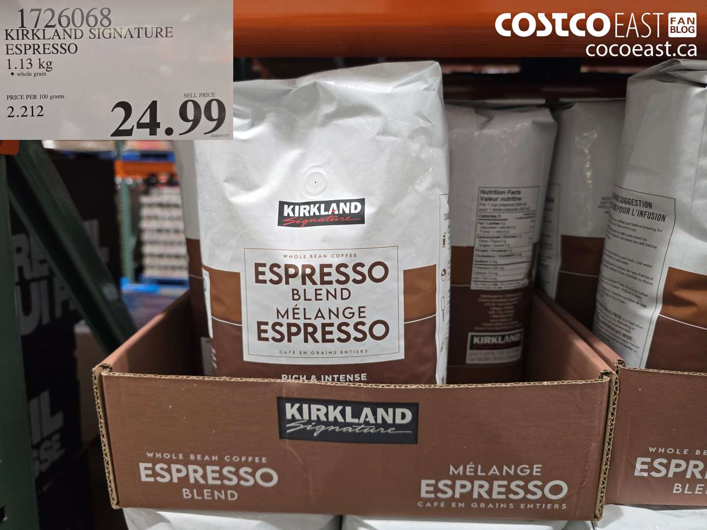1726068 KIRKLAND SIGNATURE ESPRESSO 1.13 KG $24.99