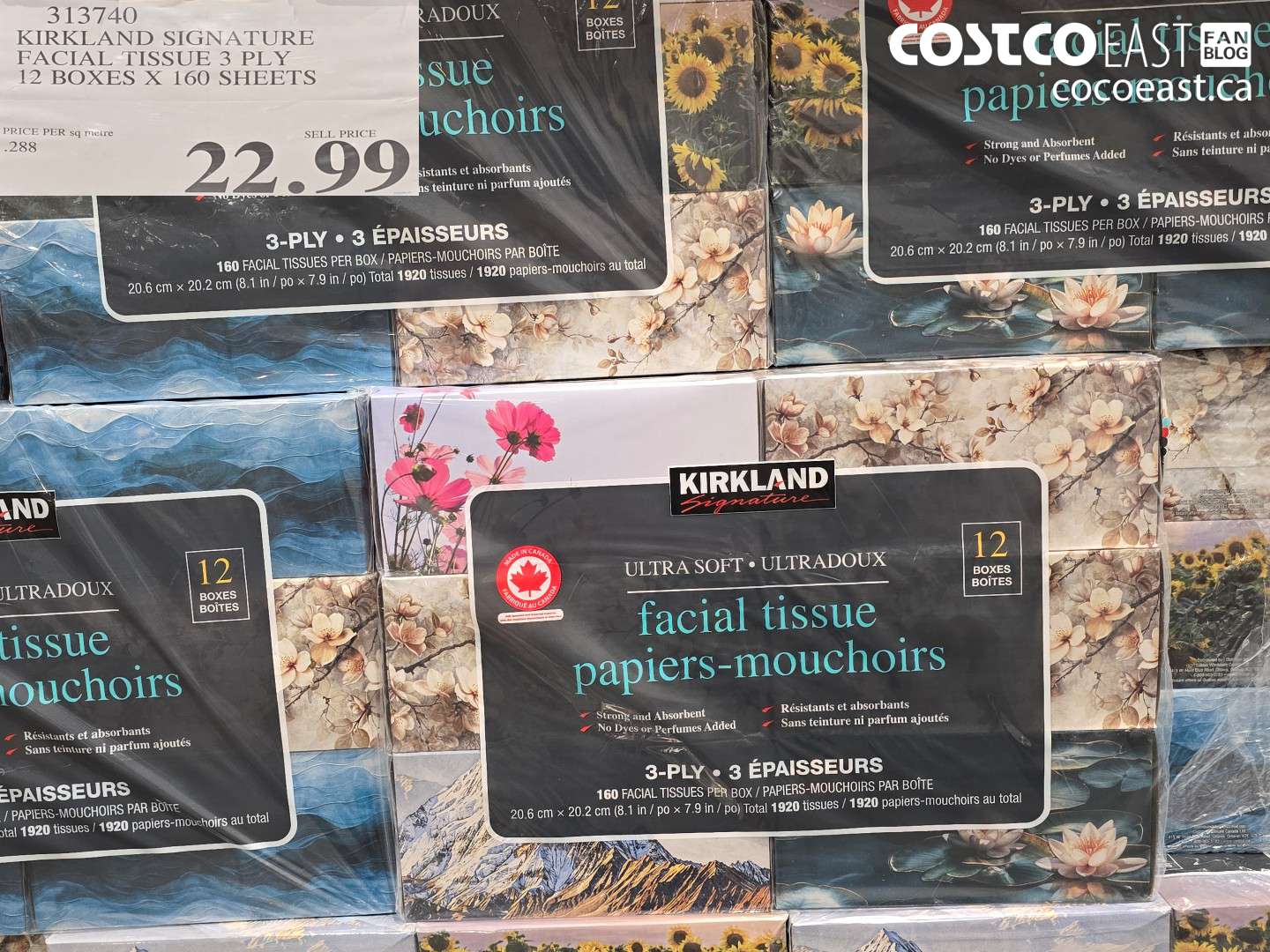 313740 KIRKLAND SIGNATURE FACIAL TISSUE 3 PLY 12 BOXES X 160 SHEETS $22.99