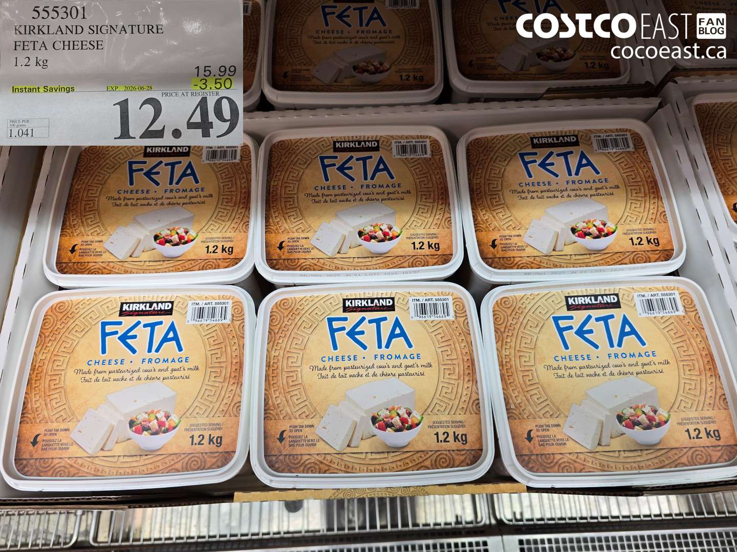555301 KIRKLAND SIGNATURE FETA CHEESE 1.2 KG ($3.50 INSTANT SAVINGS EXPIRES ON 2026-06-28) $12.49