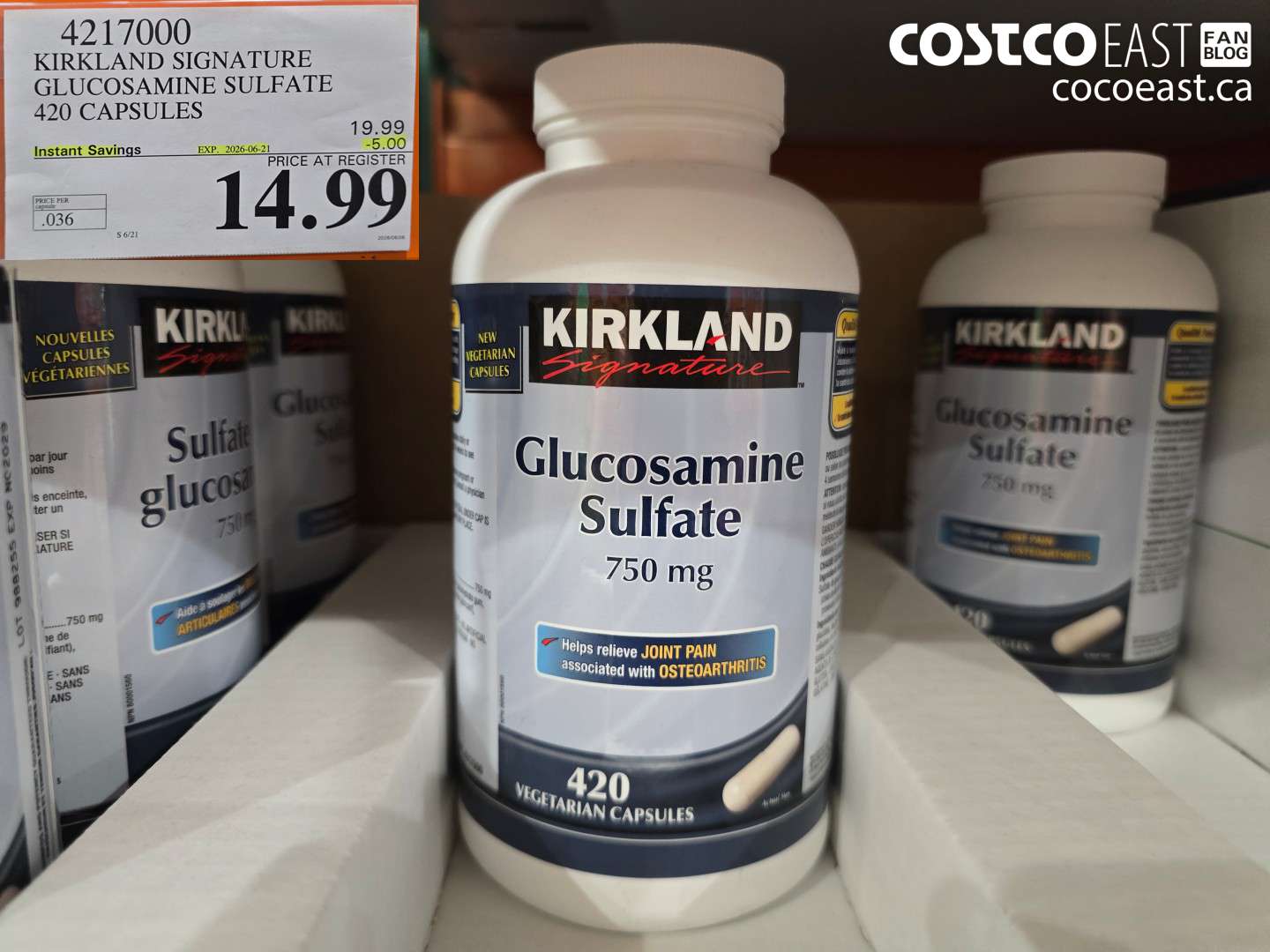 4217000 KIRKLAND SIGNATURE GLUCOSAMINE SULFATE 420 CAPSULES ($5.00 INSTANT SAVINGS EXPIRES ON 2026-06-21) $14.99