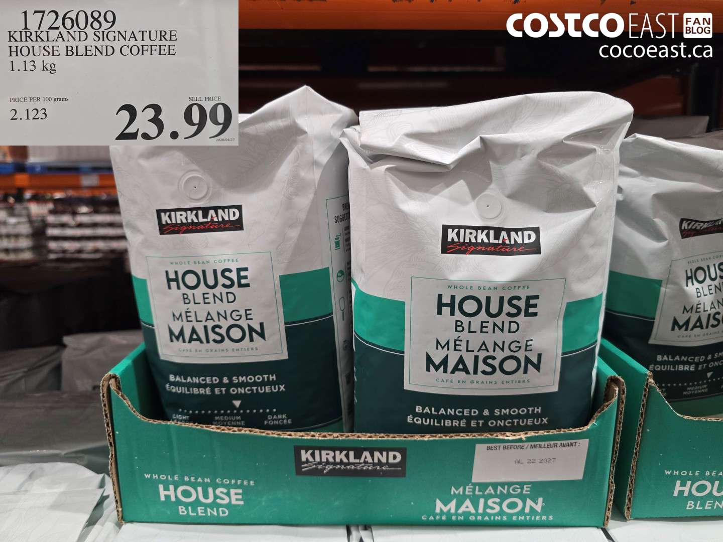 1726089 KIRKLAND SIGNATURE HOUSE BLEND COFFEE 1.13 KG $23.99