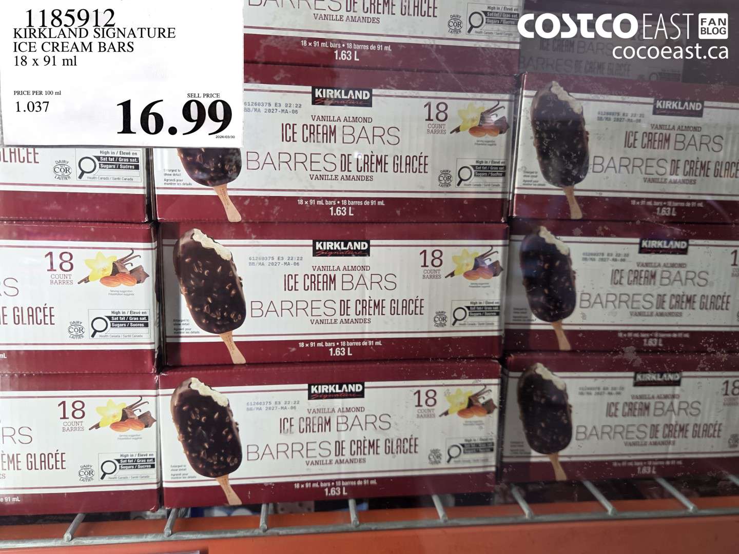 1185912 KIRKLAND SIGNATURE ICE CREAM BARS 18 X 91 ML $16.99