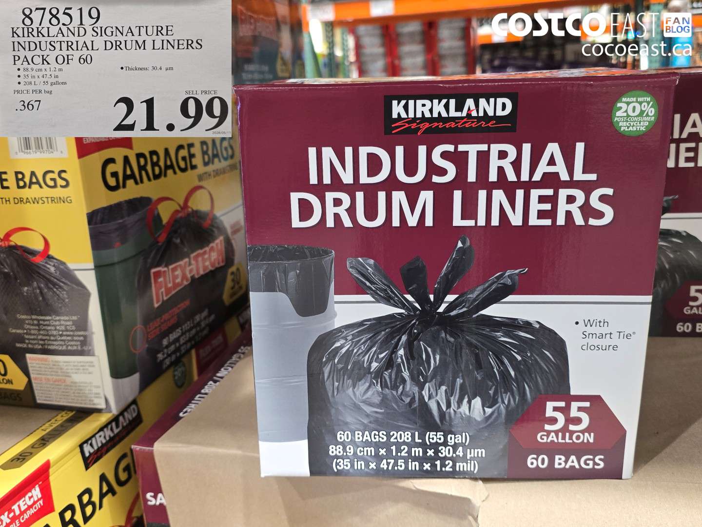 878519 KIRKLAND SIGNATURE INDUSTRIAL DRUM LINERS PACK OF 60 $21.99