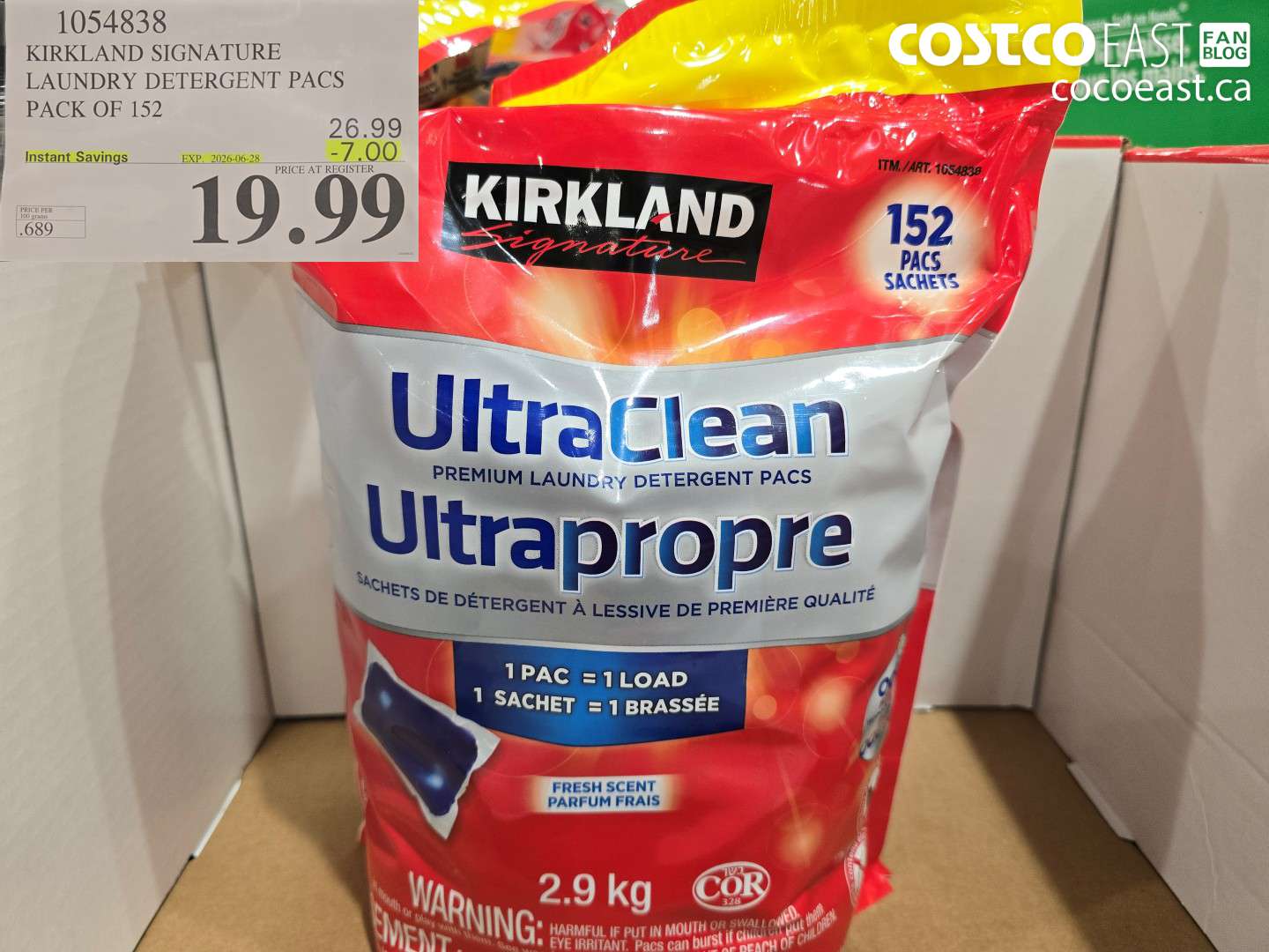 1054838 KIRKLAND SIGNATURE LAUNDRY DETERGENT PACS PACK OF 152 ($7.00 INSTANT SAVINGS EXPIRES ON 2026-06-28) $19.99