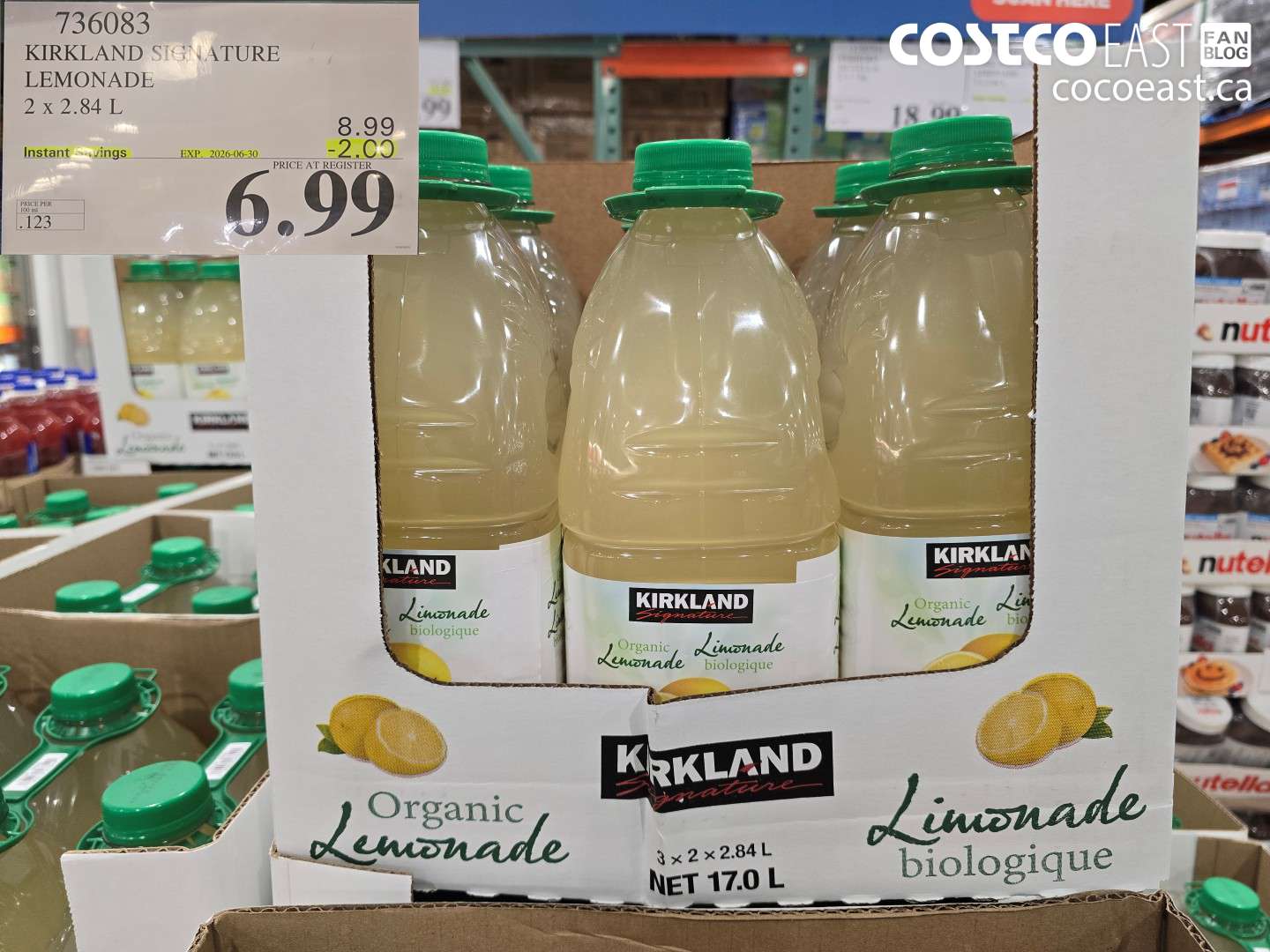736083 KIRKLAND SIGNATURE LEMONADE 2 X 2.84 L ($2.00 INSTANT SAVINGS EXPIRES ON 2026-06-30) $6.99