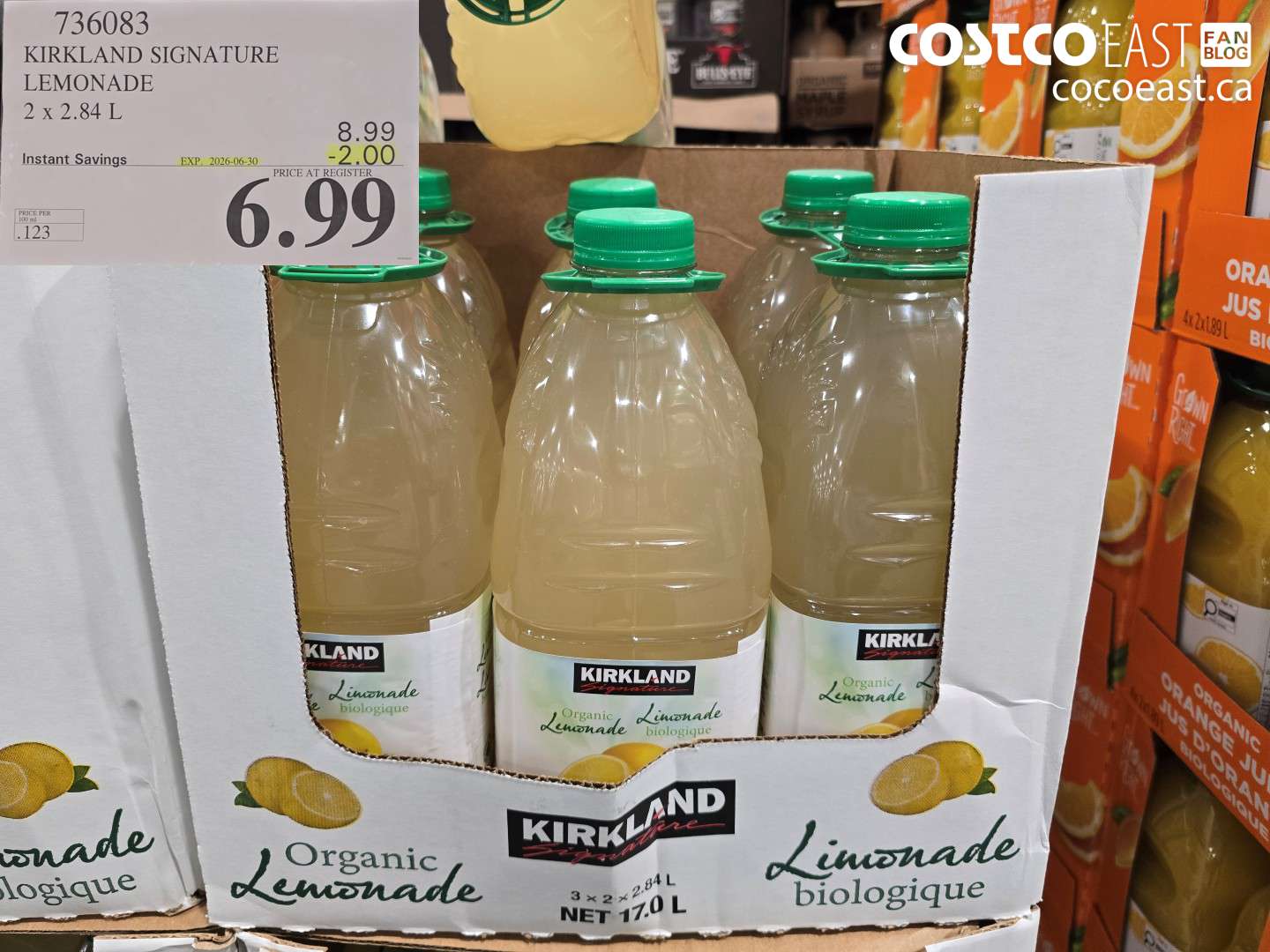 736083 KIRKLAND SIGNATURE LEMONADE 2 X 2.84 L ($2.00 INSTANT SAVINGS EXPIRES ON 2026-06-30) $6.99