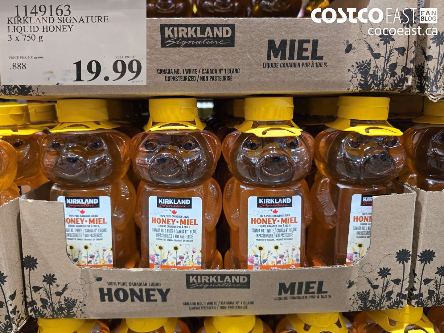 1149163 KIRKLAND SIGNATURE LIQUID HONEY 3 X 750 G $19.99
