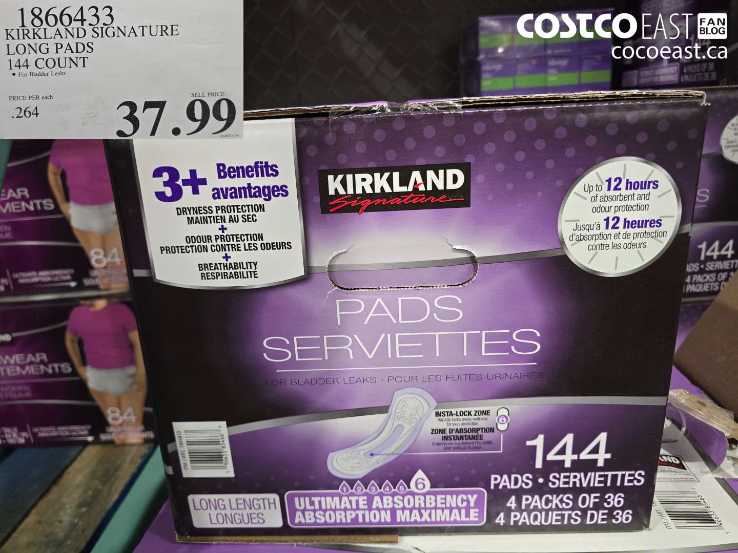 1866433 KIRKLAND SIGNATURE LONG PADS 144 COUNT $37.99