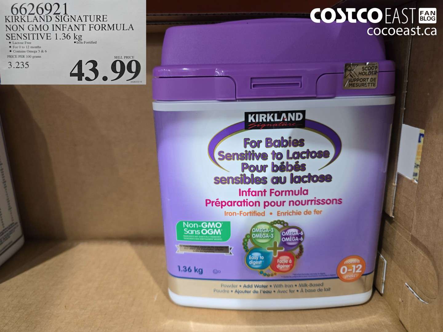6626921 KIRKLAND SIGNATURE NON GMO INFANT FORMULA SENSITIVE 1.36 KG $43.99