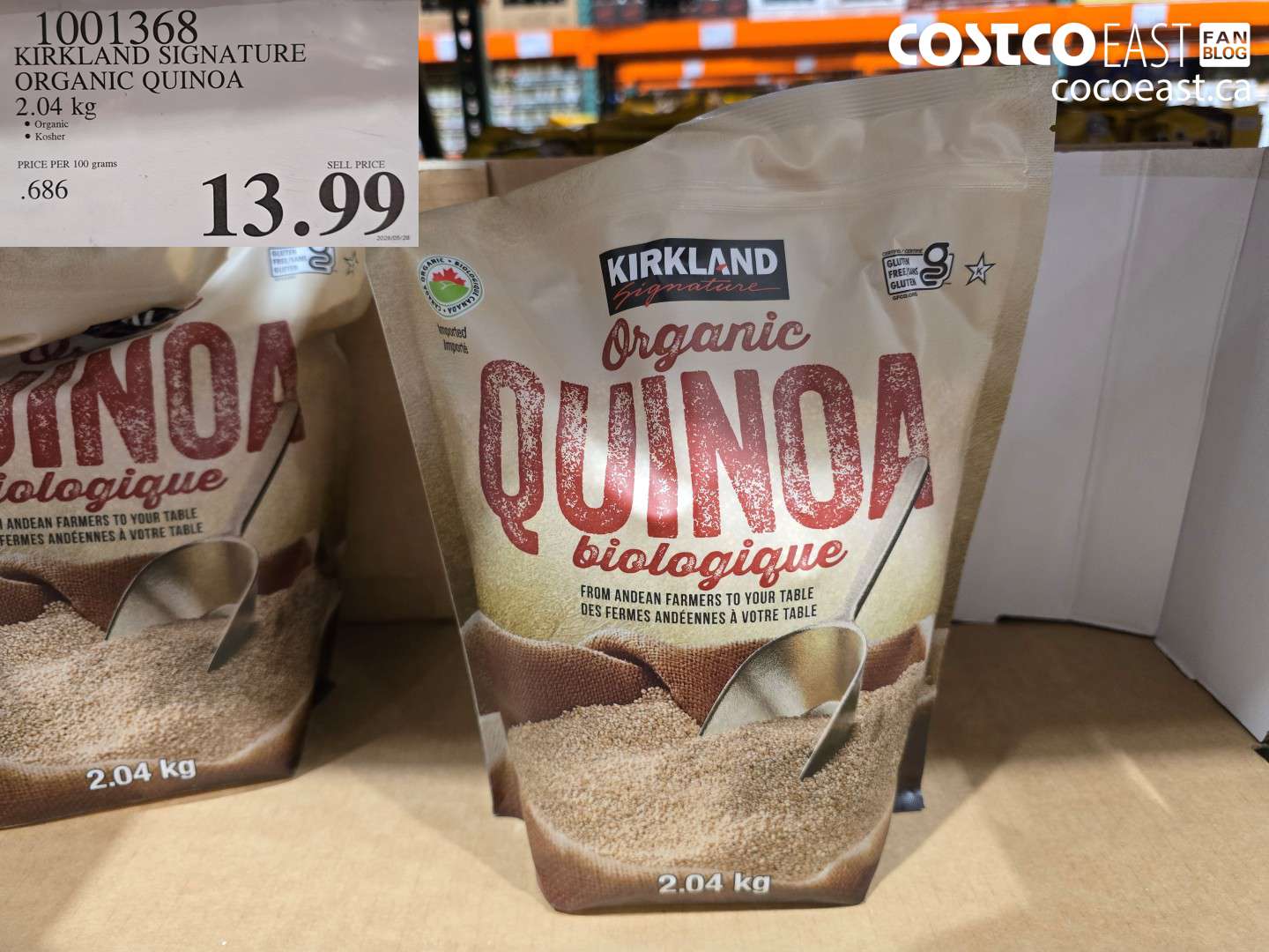 1001368 KIRKLAND SIGNATURE ORGANIC QUINOA 2.04 KG $13.99