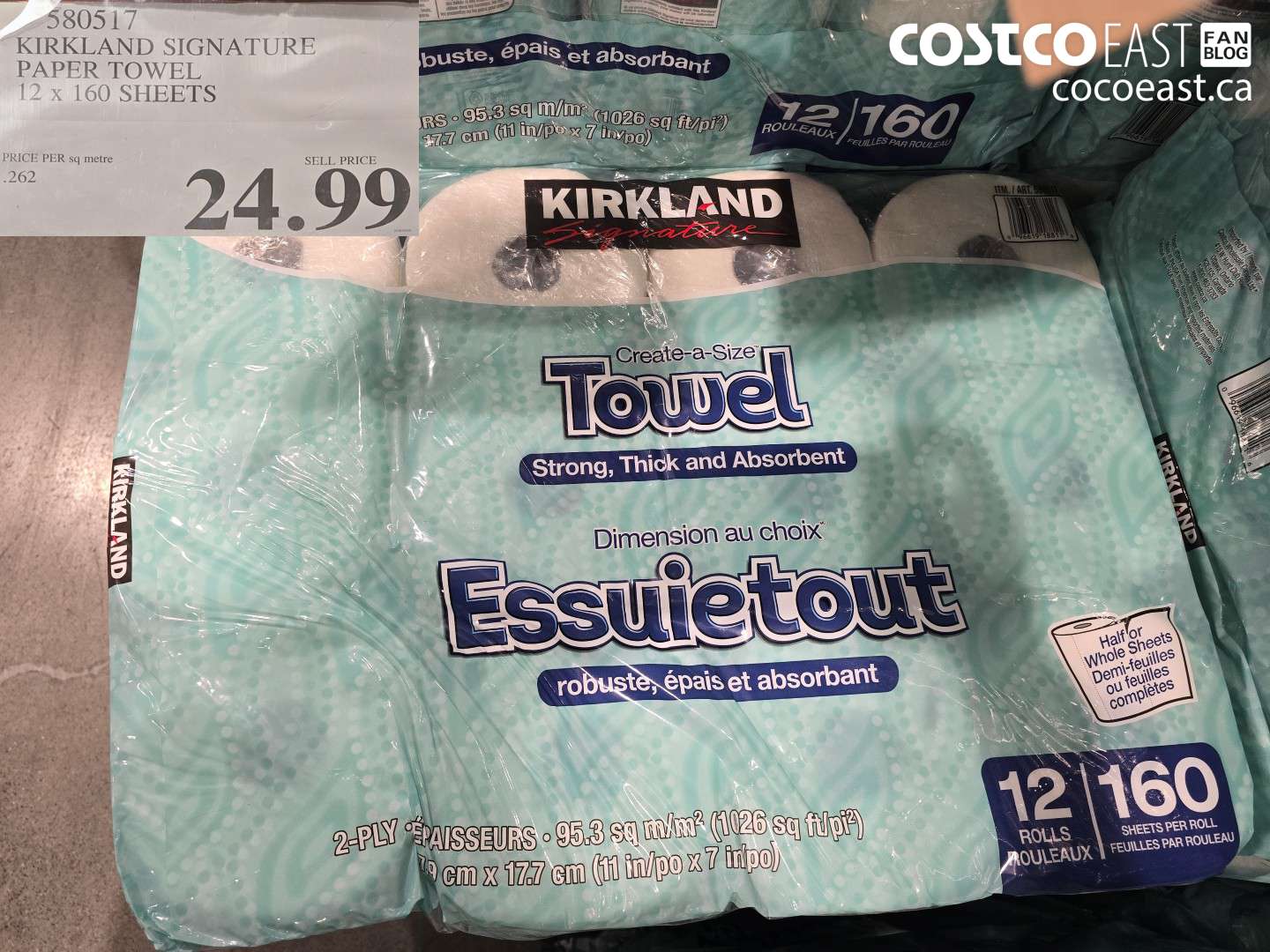 580517 KIRKLAND SIGNATURE PAPER TOWEL 12 X 160 SHEETS $24.99