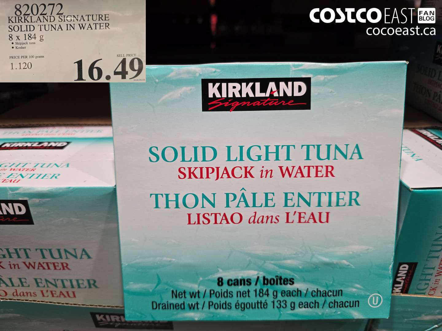 820272 KIRKLAND SIGNATURE SOLID TUNA IN WATER 8 X 184 G $16.49