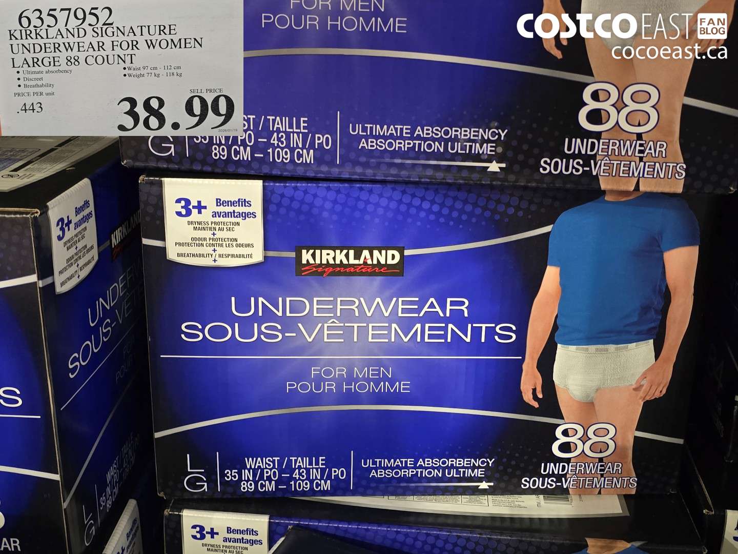6357952 KIRKLAND SIGNATURE UNDERWEAR FOR WOMEN LARGE 88 COUNT $38.99
