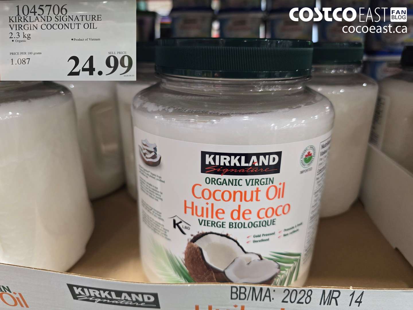 1045706 KIRKLAND SIGNATURE VIRGIN COCONUT OIL 2.3 KG $24.99