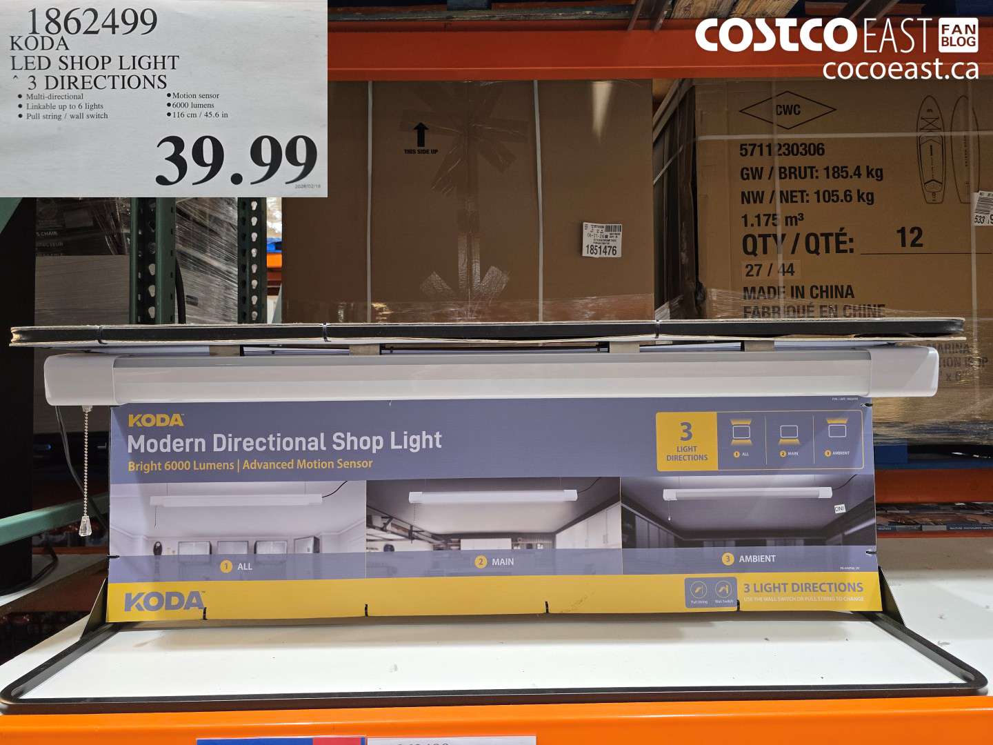 1862499 KODA LED SHOP LIGHT 3 DIRECTIONS $39.99