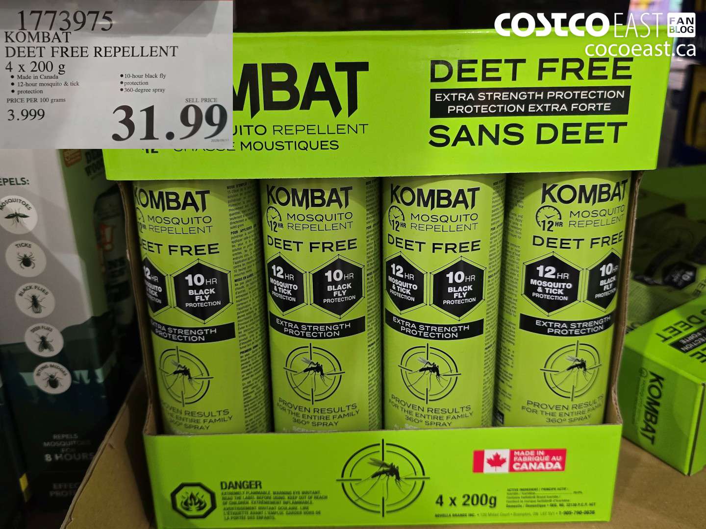 1773975 KOMBAT DEET FREE REPELLENT 4 X 200 G $31.99