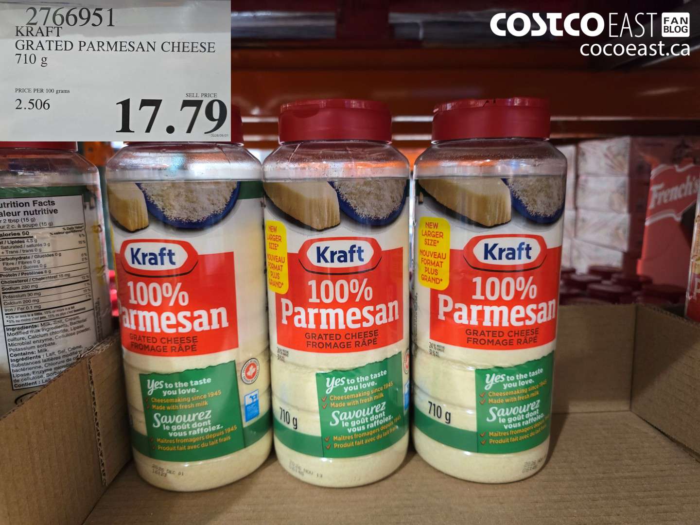 2766951 KRAFT GRATED PARMESAN CHEESE 710 G $17.79