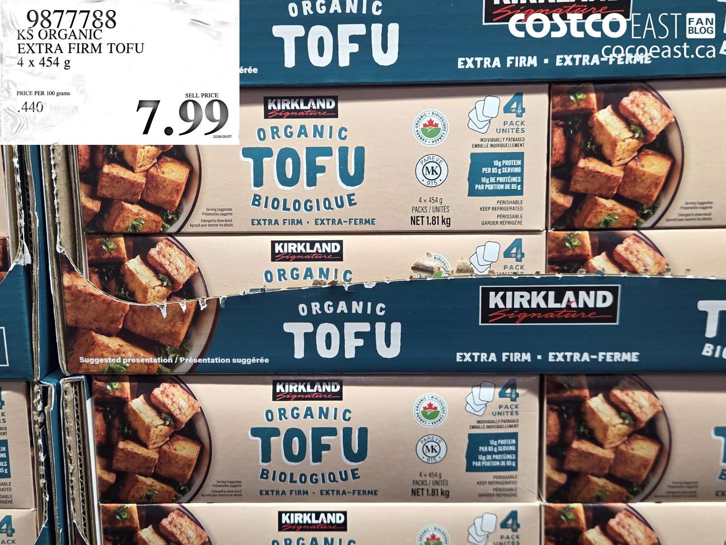 9877788 KS ORGANIC EXTRA FIRM TOFU 4 X 454 G $7.99