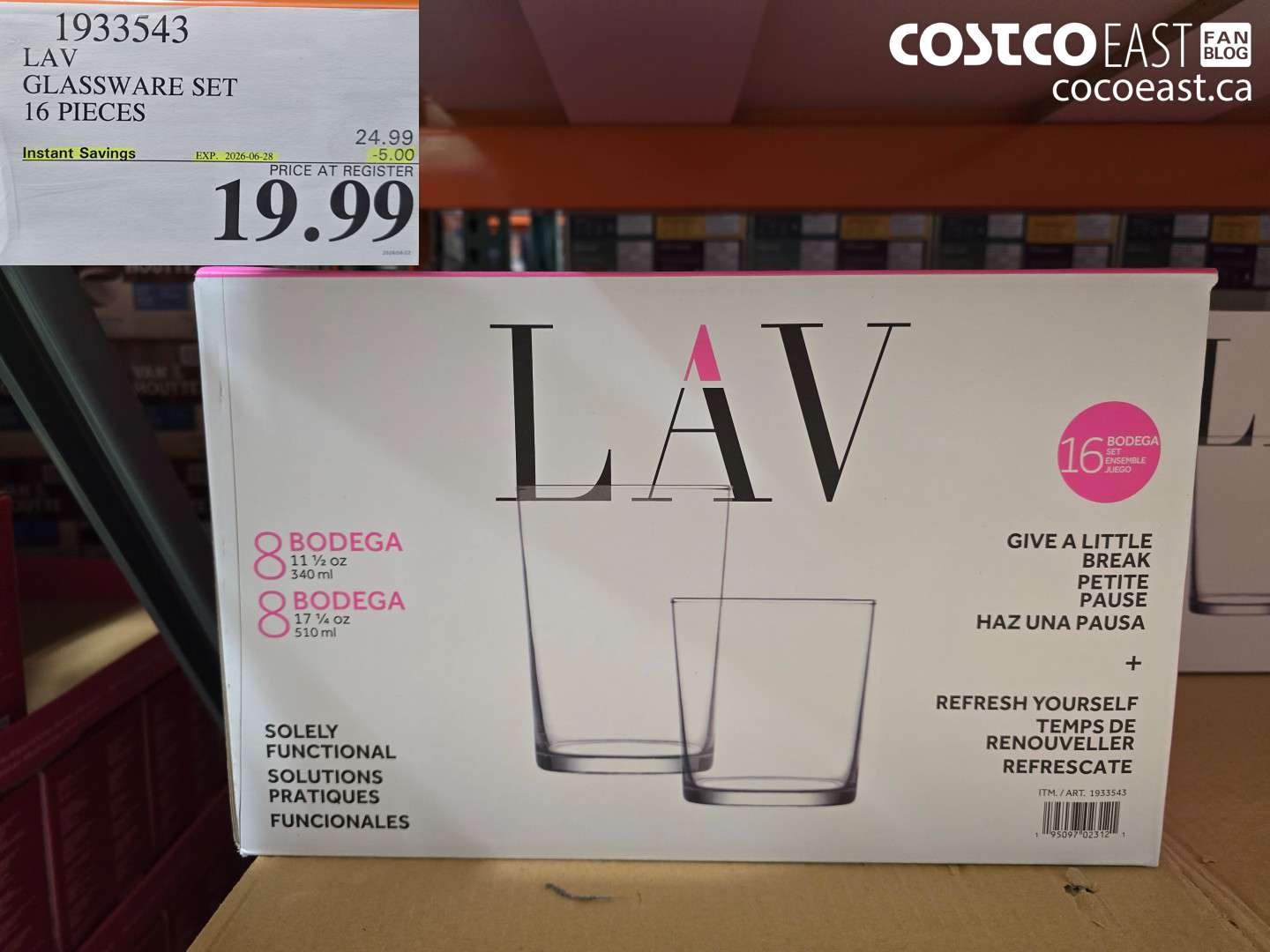 1933543 LAV GLASSWARE SET 16 PIECES ($5.00 INSTANT SAVINGS EXPIRES ON 2026-06-28) $19.99