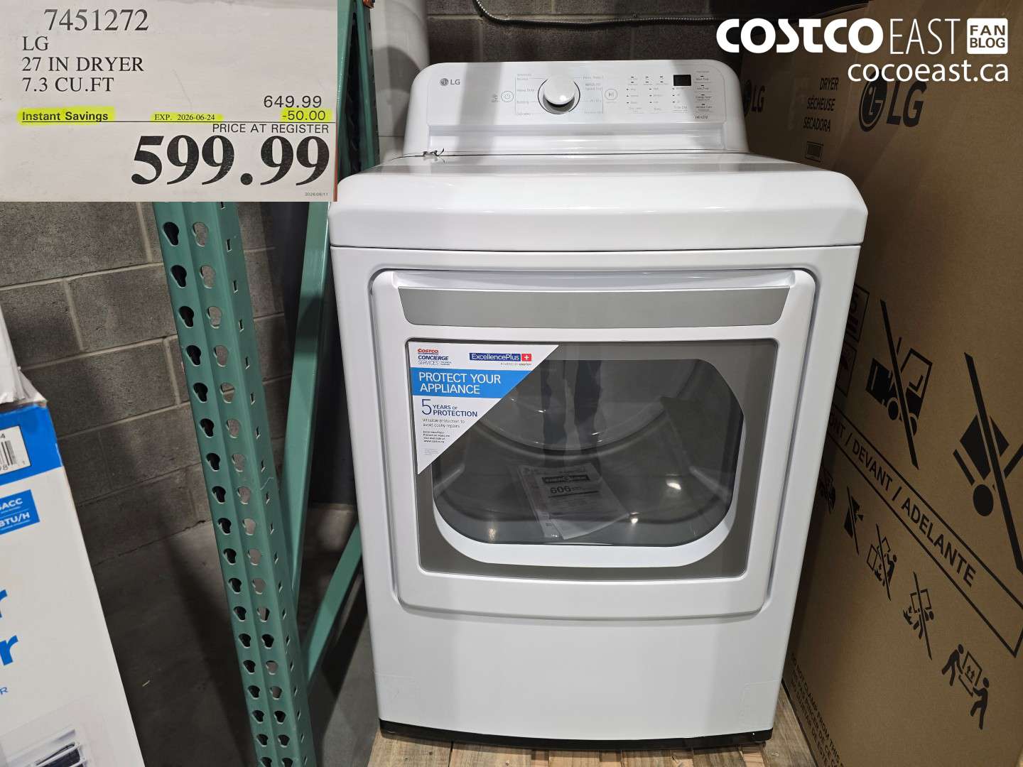 7451272 LG 27 IN DRYER 7.3 CU.FT ($50.00 INSTANT SAVINGS EXPIRES ON 2026-06-24) $599.99