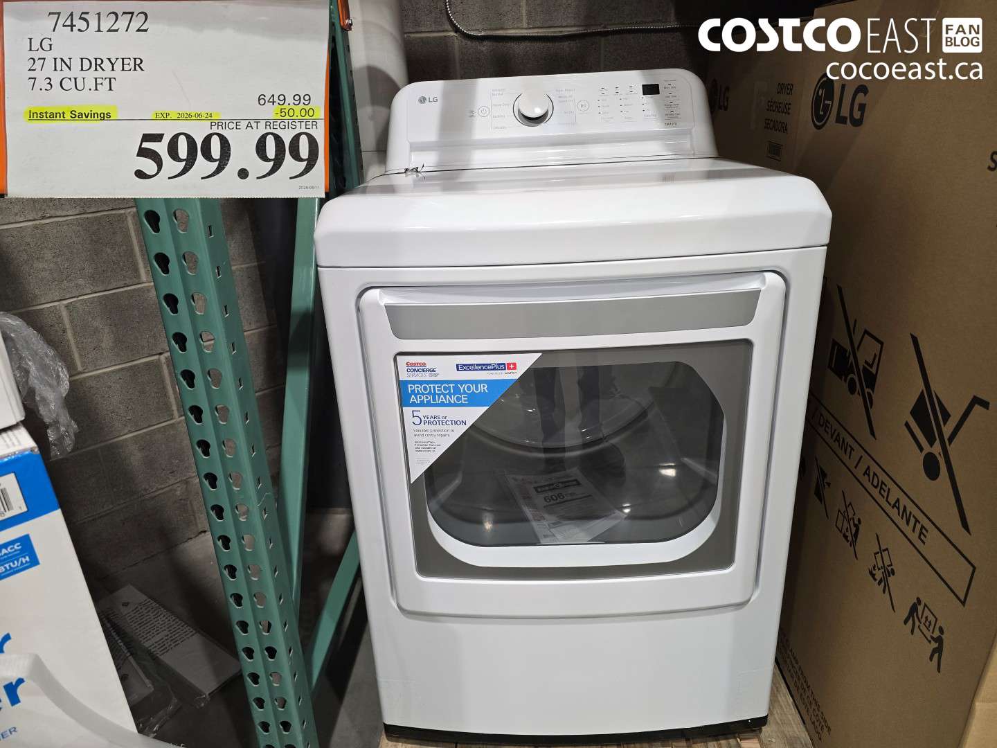 7451272 LG 27 IN DRYER 7.3 CU.FT ($50.00 INSTANT SAVINGS EXPIRES ON 2026-06-24) $599.99