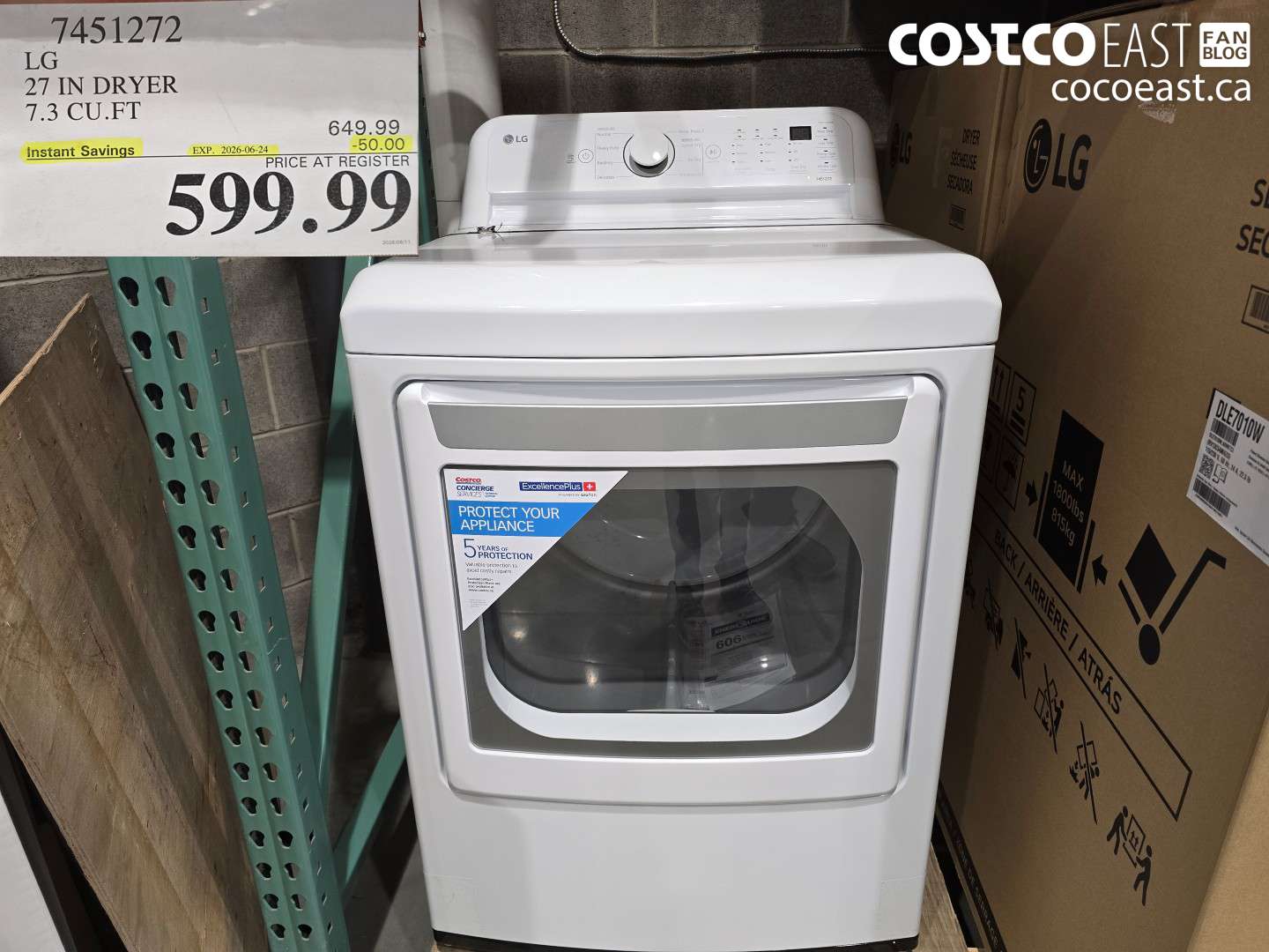 7451272 LG 27 IN DRYER 7.3 CU.FT ($50.00 INSTANT SAVINGS EXPIRES ON 2026-06-24) $599.99
