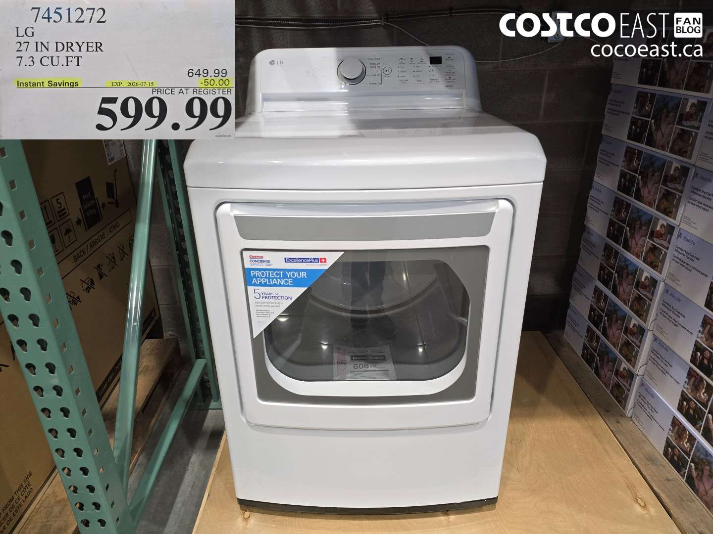 7451272 LG 27 IN DRYER 7.3 CU.FT ($50.00 INSTANT SAVINGS EXPIRES ON 2026-07-15) $599.99