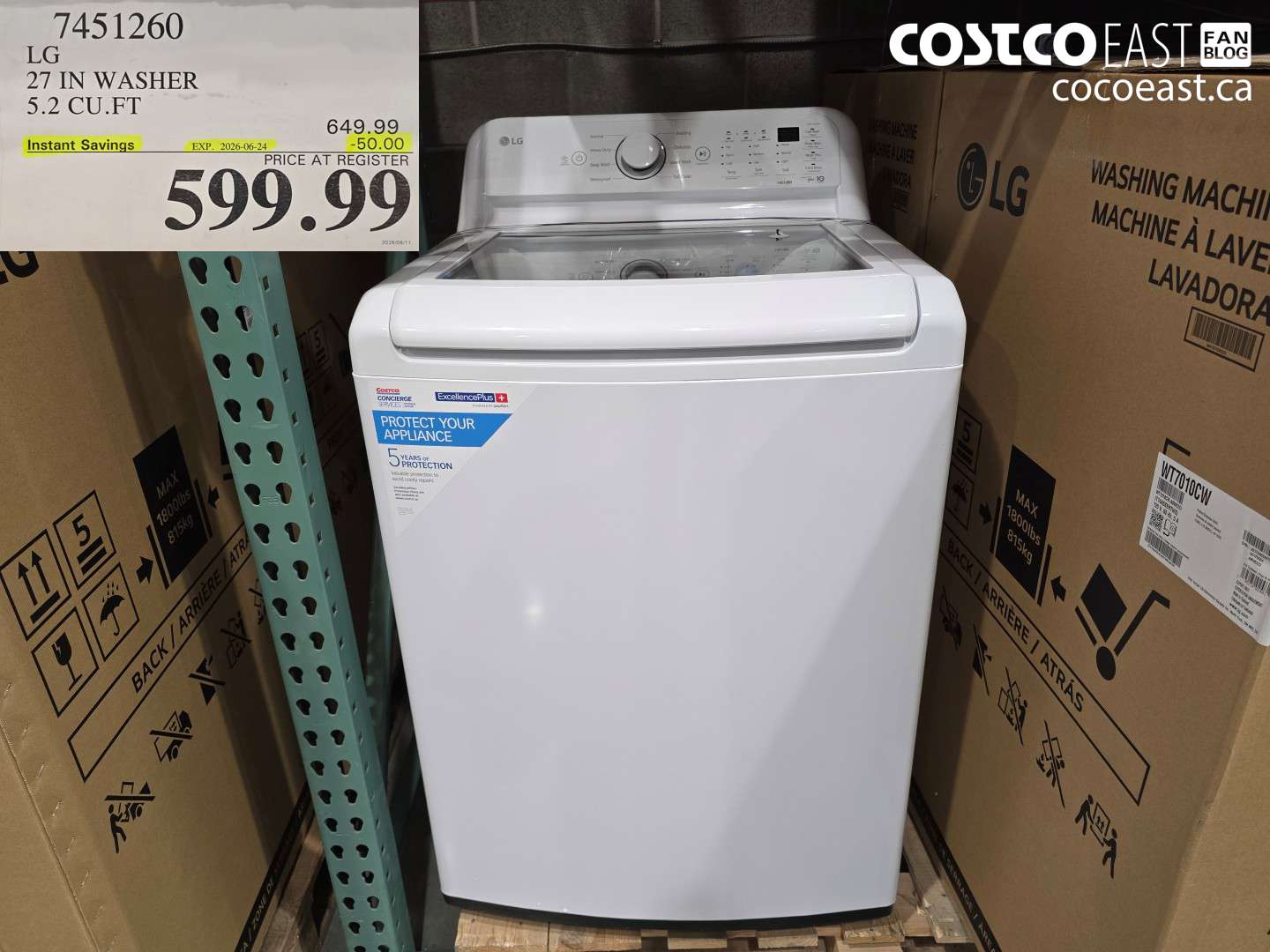 7451260 LG 27 IN WASHER 5.2 CU.FT ($50.00 INSTANT SAVINGS EXPIRES ON 2026-06-24) $599.99