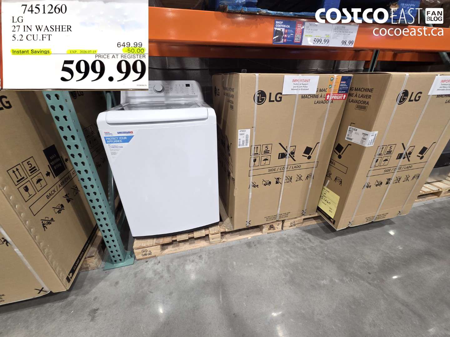 7451260 LG 27 IN WASHER 5.2 CU.FT ($50.00 INSTANT SAVINGS EXPIRES ON 2026-07-15) $599.99