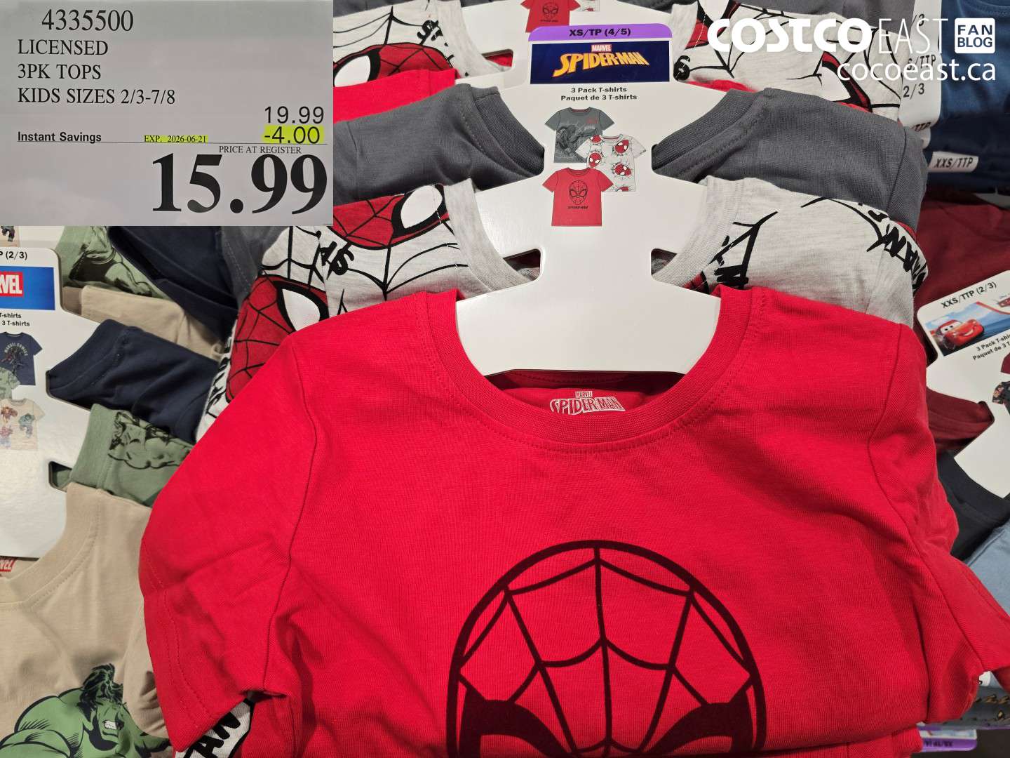 4335500 LICENSED 3PK TOPS KIDS SIZES 2/3-7/8 ($4.00 INSTANT SAVINGS EXPIRES ON 2026-06-21) $15.99