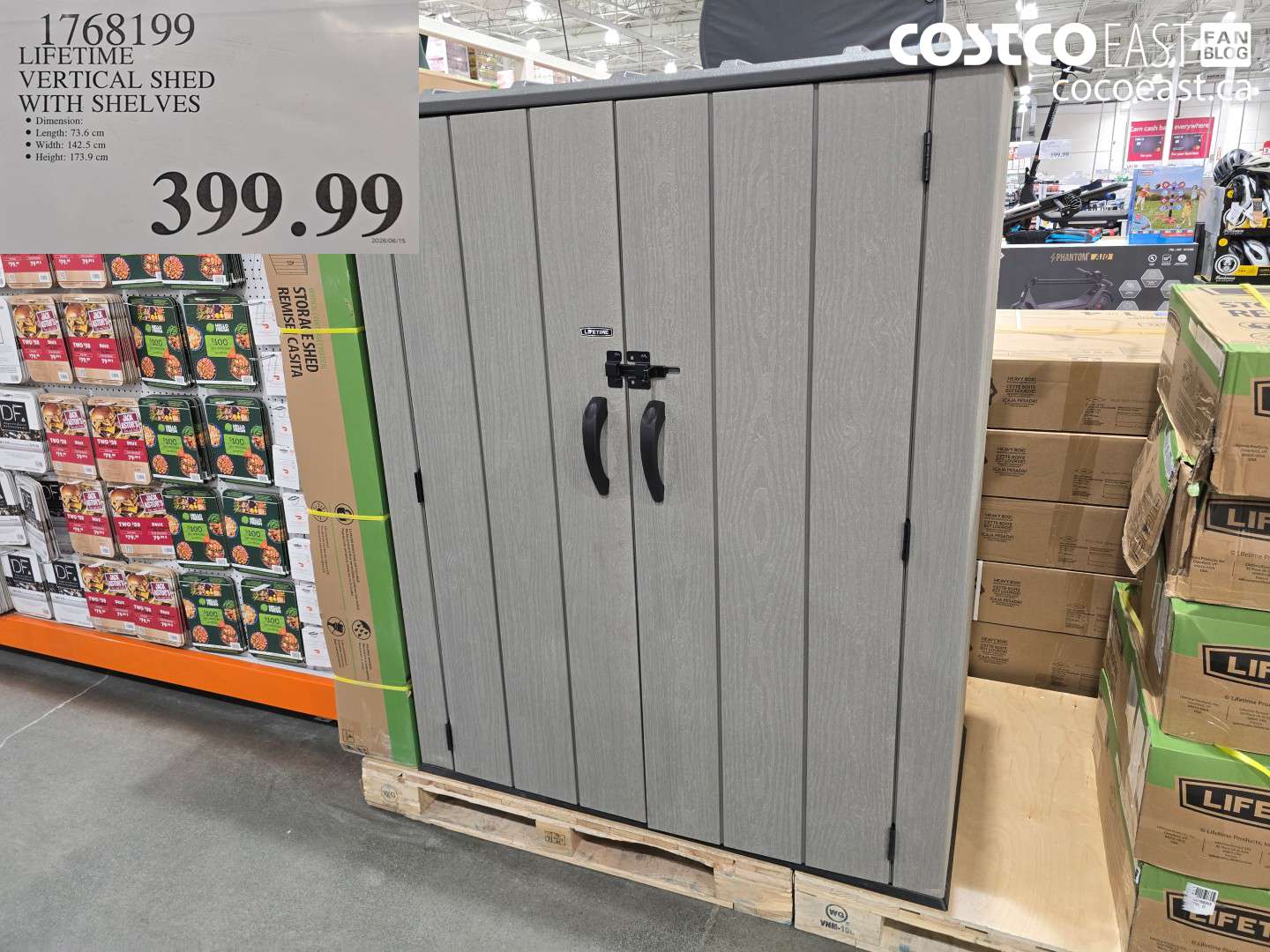 1768199 LIFETIME VERTICAL SHED WITH SHELVES $399.99