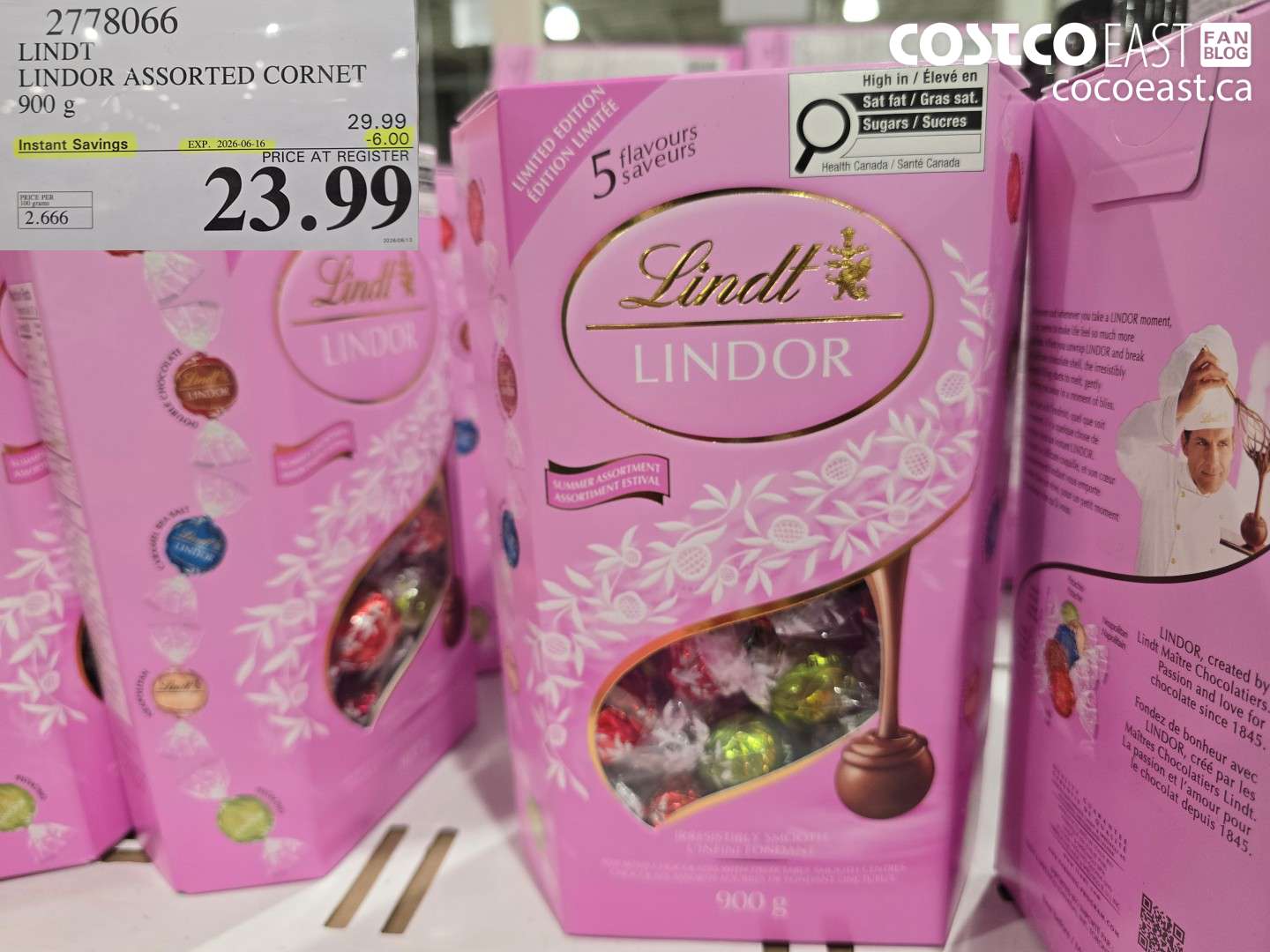 2778066 LINDT LINDOR ASSORTED CORNET 900 G ($6.00 INSTANT SAVINGS EXPIRES ON 2026-06-16) $23.99