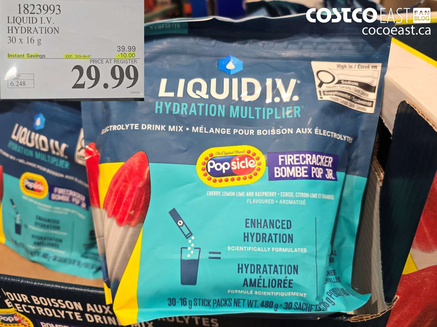 1823993 LIQUID I.V. HYDRATION 30 X 16 G ($10.00 INSTANT SAVINGS EXPIRES ON 2026-06-07) $29.99