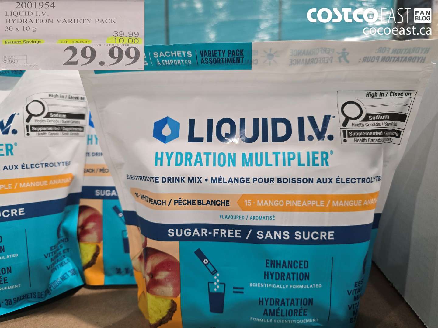2001954 LIQUID I.V. HYDRATION VARIETY PACK 30 X 10 G ($10.00 INSTANT SAVINGS EXPIRES ON 2026-06-07) $29.99