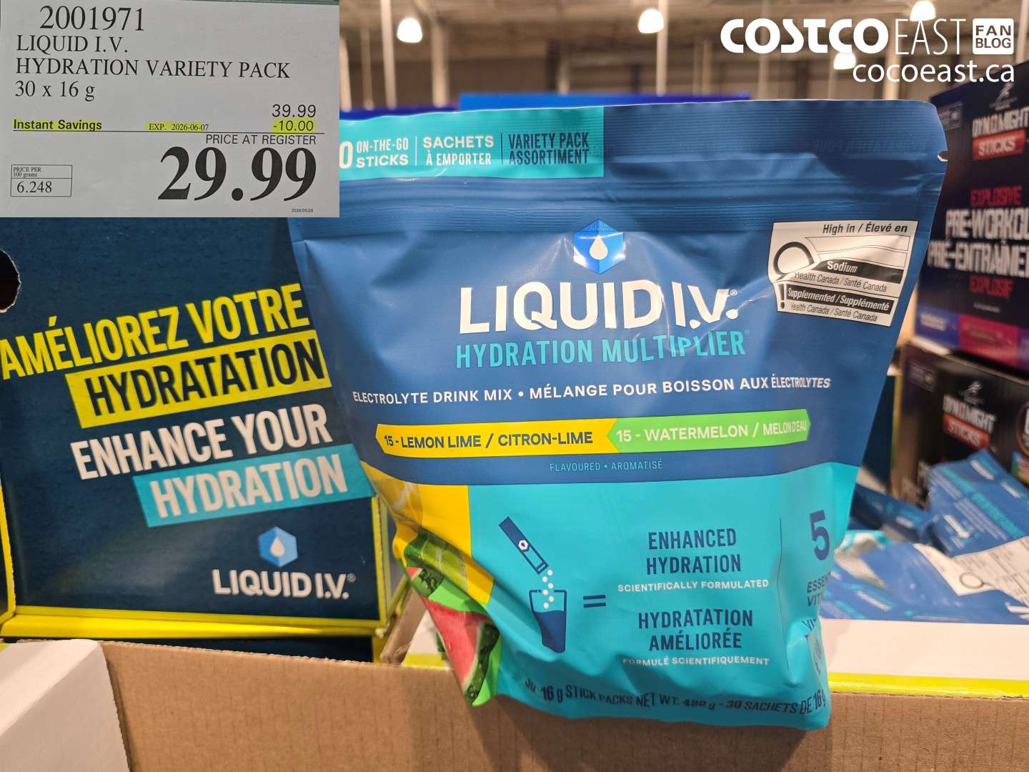 2001971 LIQUID I.V. HYDRATION VARIETY PACK 30 X 16 G ($10.00 INSTANT SAVINGS EXPIRES ON 2026-06-07) $29.99