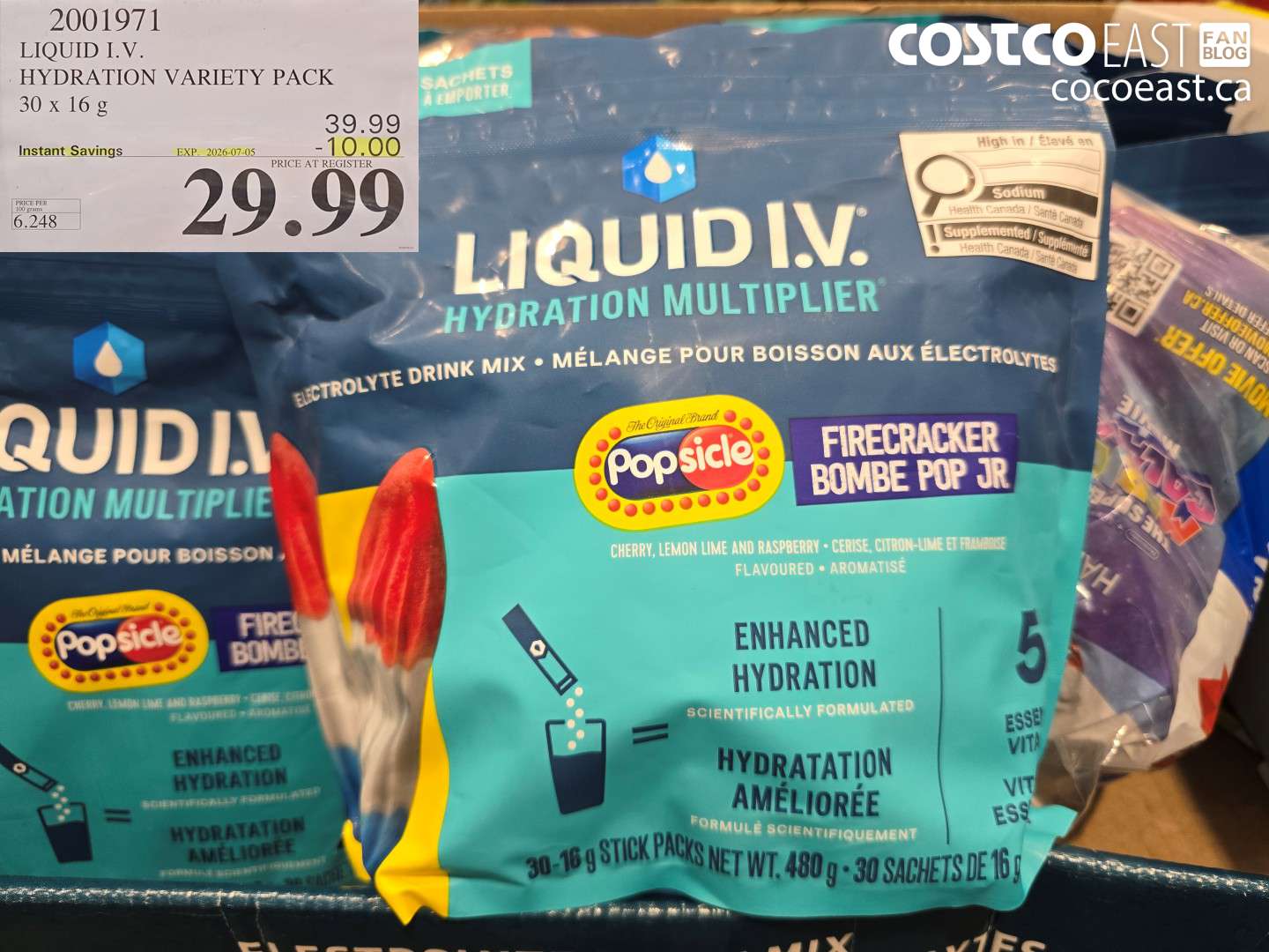 2001971 LIQUID I.V. HYDRATION VARIETY PACK 30 X 16 G ($10.00 INSTANT SAVINGS EXPIRES ON 2026-07-05) $29.99
