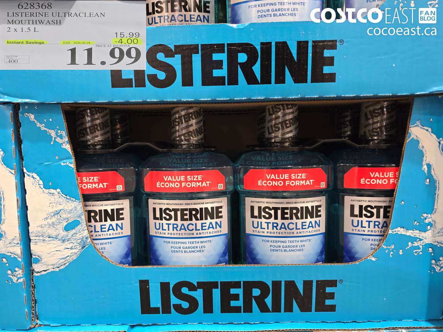 628368 LISTERINE ULTRACLEAN MOUTHWASH 2 X 1.5 L ($4.00 INSTANT SAVINGS EXPIRES ON 2026-06-28) $11.99