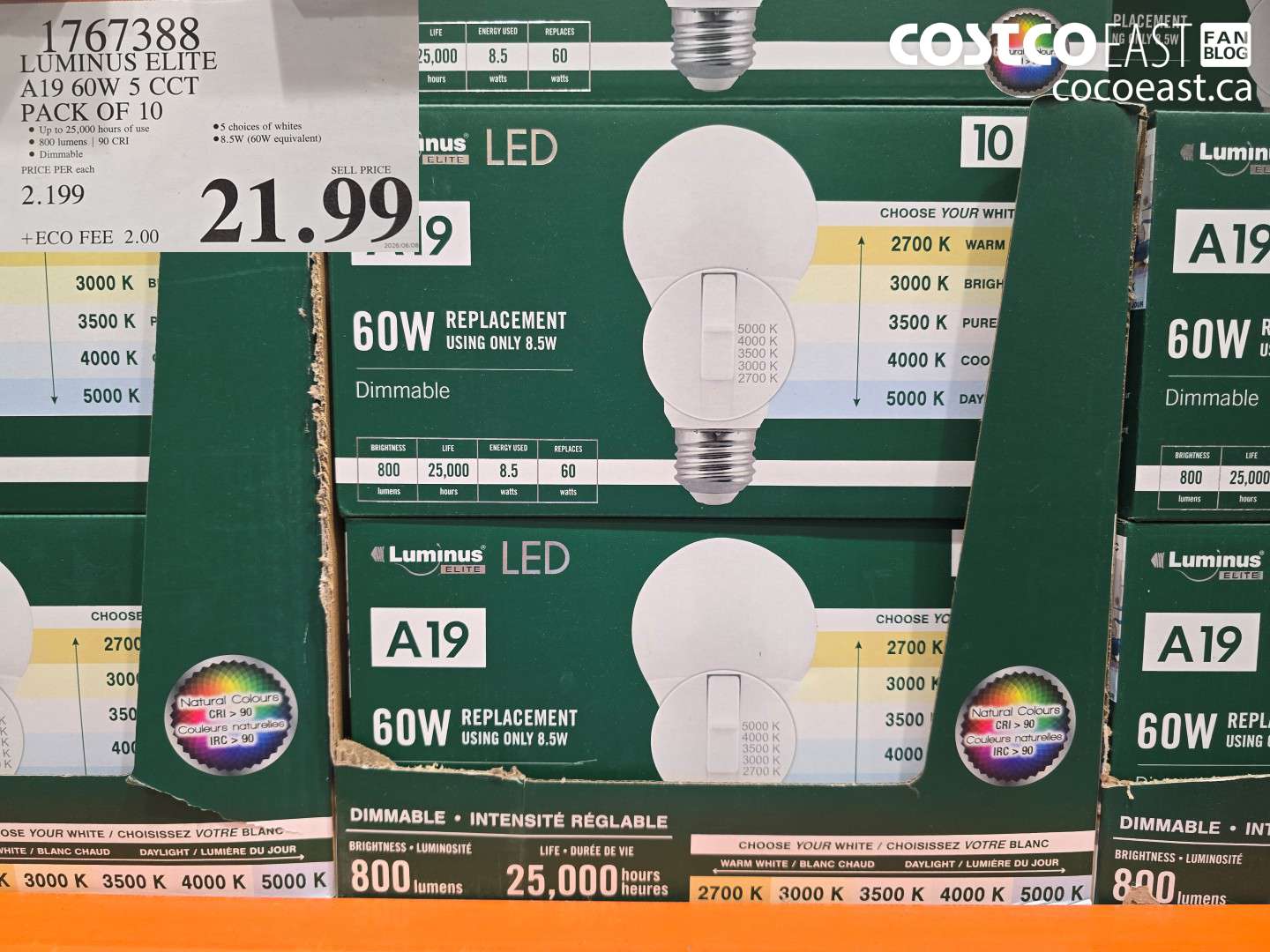 1767388 LUMINUS ELITE A19 60W 5 CCT PACK OF 10 $21.99