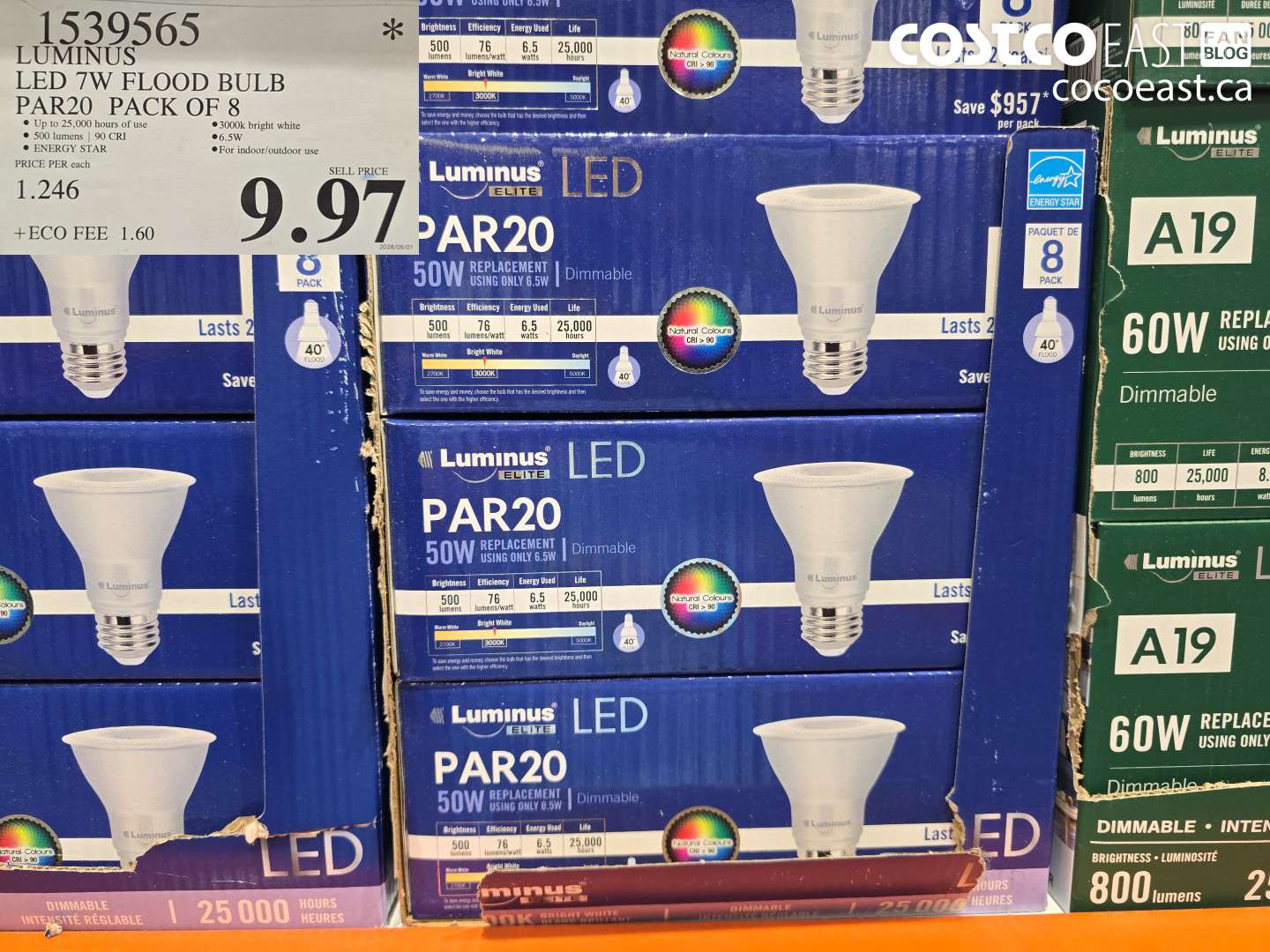 1539565 LUMINUS LED 7W FLOOD BULB PAR20 PACK OF 8 $9.97