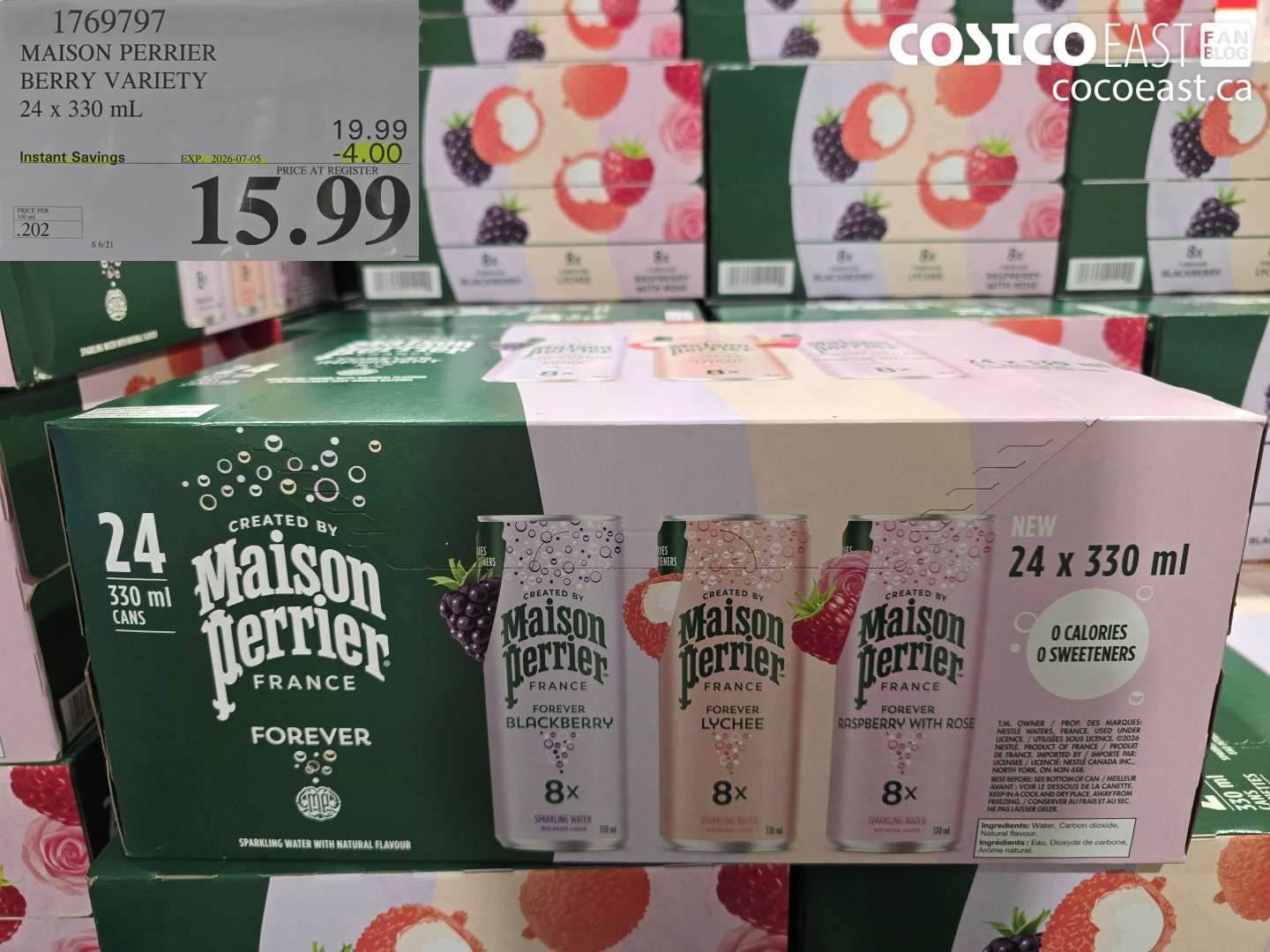 1769797 MAISON PERRIER BERRY VARIETY 24 X 330 ML ($4.00 INSTANT SAVINGS EXPIRES ON 2026-07-05) $15.99