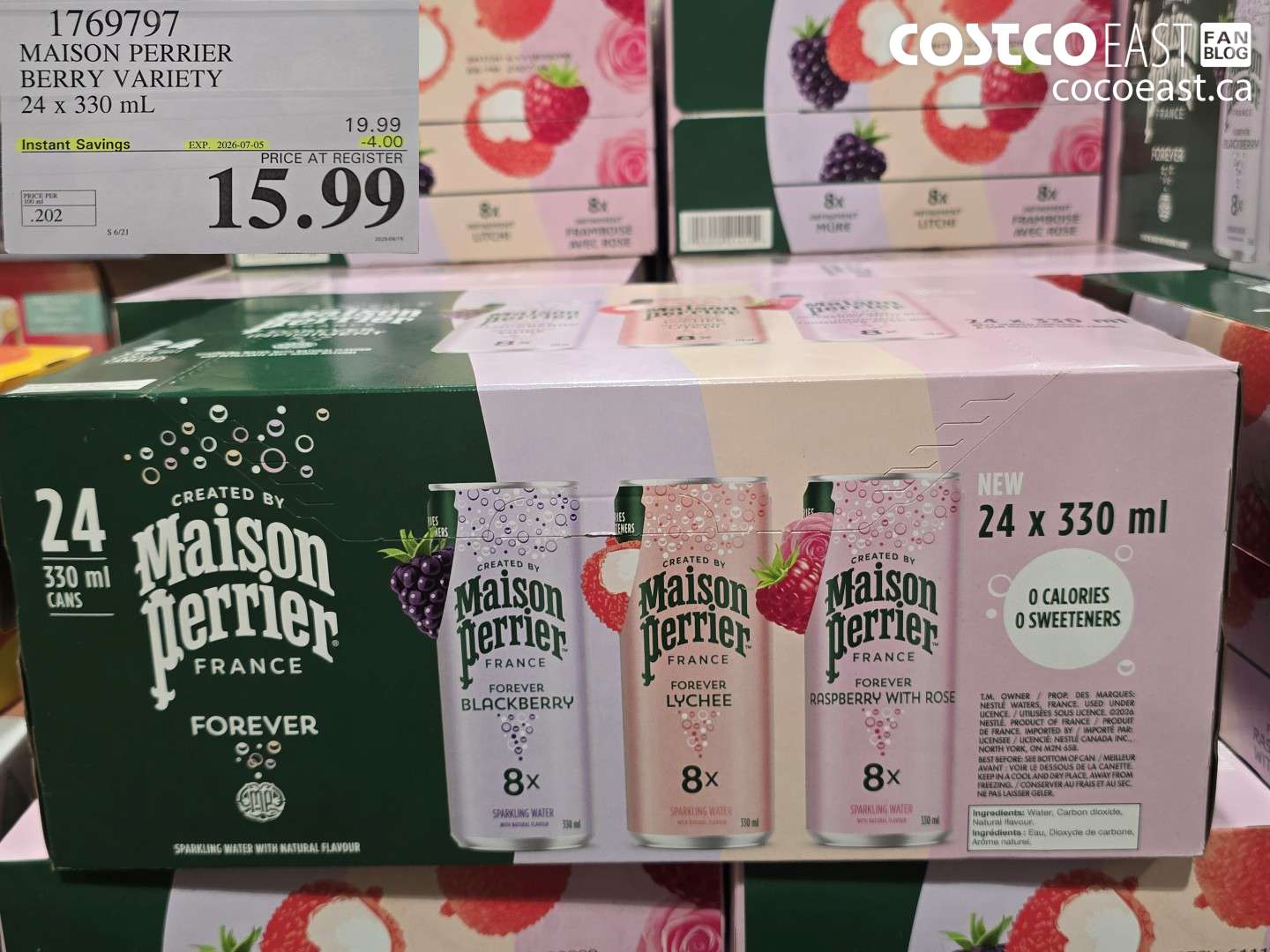 1769797 MAISON PERRIER BERRY VARIETY 24 X 330 ML ($4.00 INSTANT SAVINGS EXPIRES ON 2026-07-05) $15.99