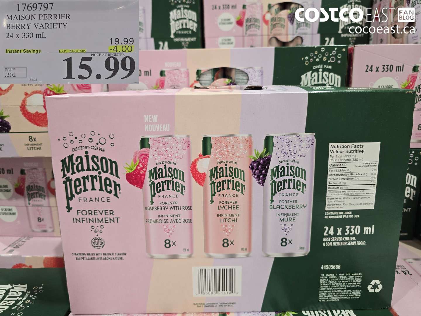 1769797 MAISON PERRIER BERRY VARIETY 24 X 330 ML ($4.00 INSTANT SAVINGS EXPIRES ON 2026-07-05) $15.99