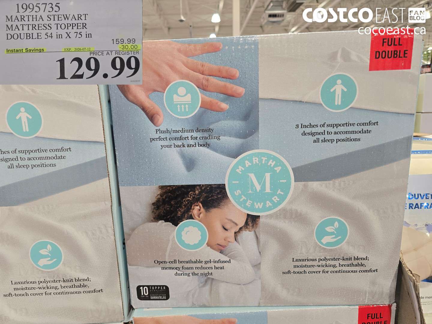 1995735 MARTHA STEWART MATTRESS TOPPER DOUBLE 54 IN X 75 IN ($30.00 INSTANT SAVINGS EXPIRES ON 2026-07-12) $129.99