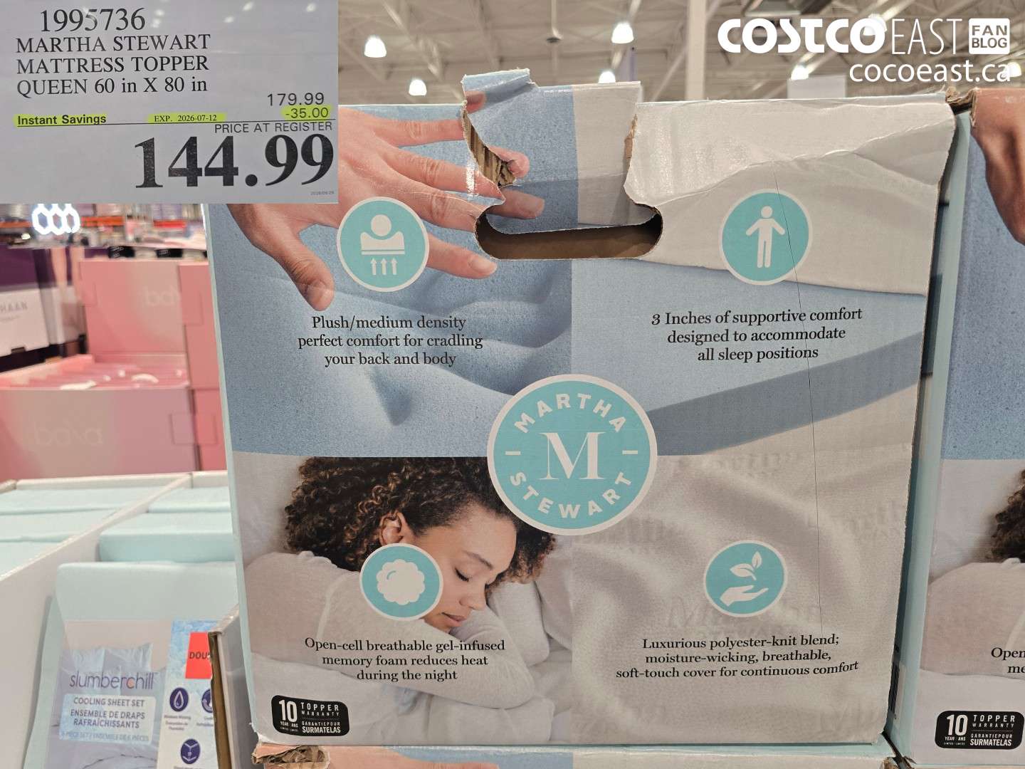 1995736 MARTHA STEWART MATTRESS TOPPER QUEEN 60 IN X 80 IN ($35.00 INSTANT SAVINGS EXPIRES ON 2026-07-12) $144.99