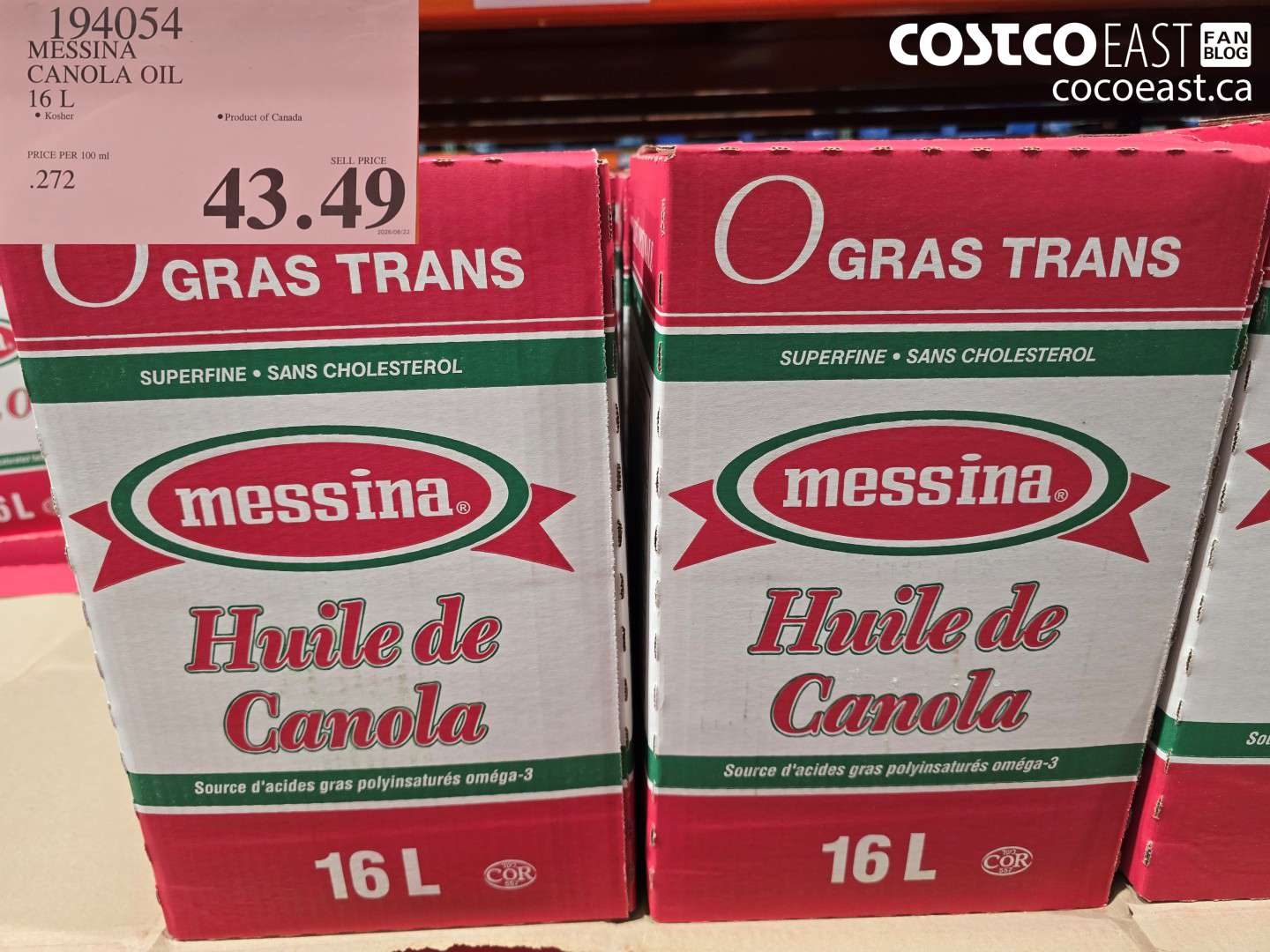 194054 MESSINA CANOLA OIL 16 L $43.49